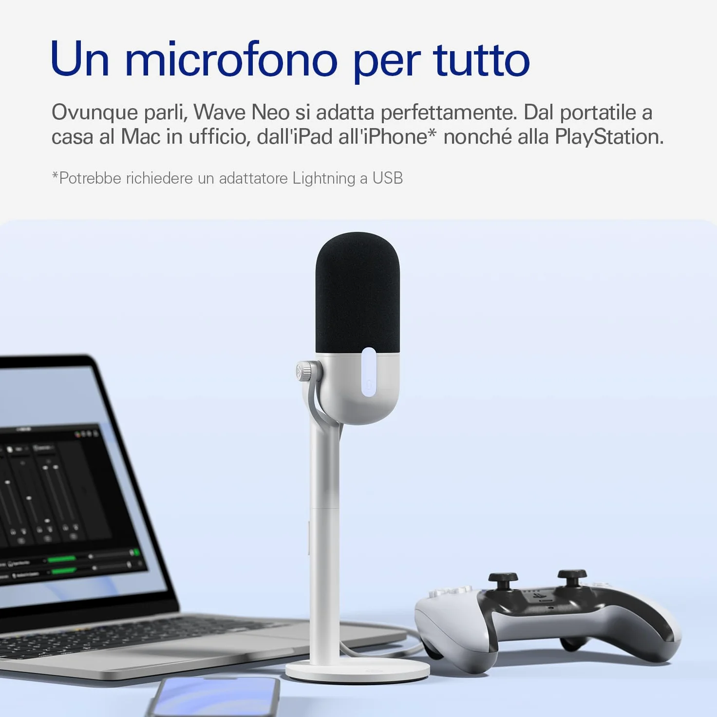 Elgato Wave Neo – Microfono a condensatore USB, funzione Mute, per gaming, streaming, riunioni, registrazioni vocali su Teams/Zoom/OBS/Twitch/YouTube, plug’n'play, per portatili, PC, Mac, iPad, iPhone