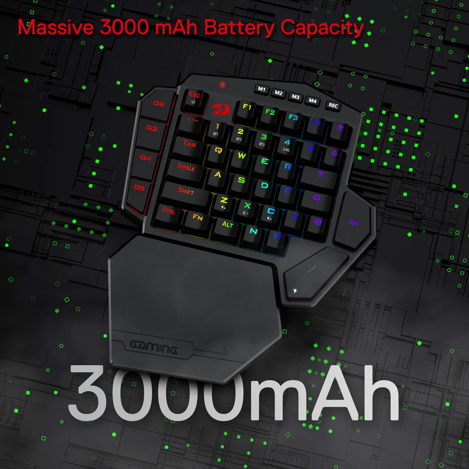 Redragon K585 DITI Tastiera Meccanica Una Mano Wireless 2.4G | tastiera meccanica una mano wireless 2.4G RGB 40% 7 tasti macro poggiapolsi rimovibile batteria 3000mAh interruttore blu
