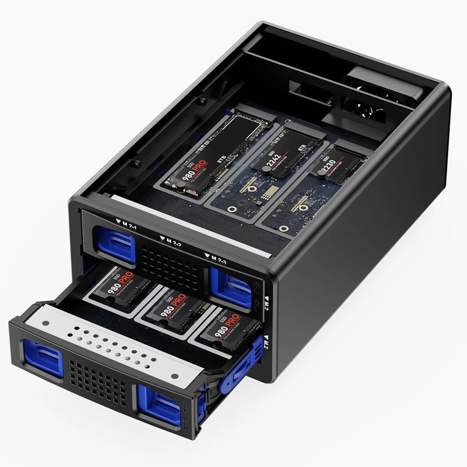 CENMATE 6 Bay NVMe M.2 Enclosure USB3.2 10Gbps SSD Enclosure per M/M+B Key in 2230/42/60/80/110 con Cavo USB CC e AC, Case M.2 SSD con 1*USB-HOST, Capacità 48TB(NO RAID/NAS)