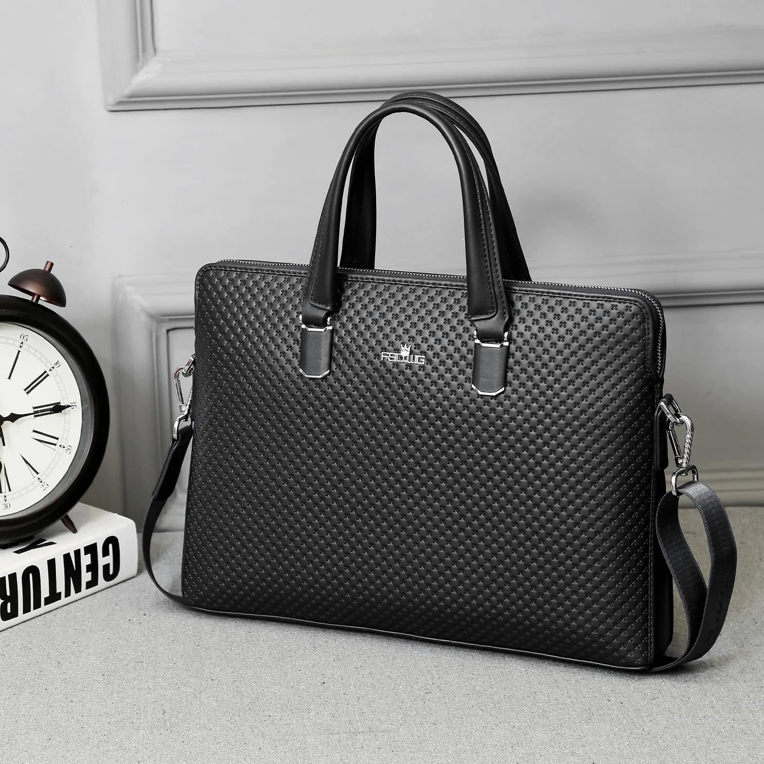 FSD.WGBusiness Bag Borsa in pelle Borsa da Affari per Computer Portatile Borsa da Uomo nero Large