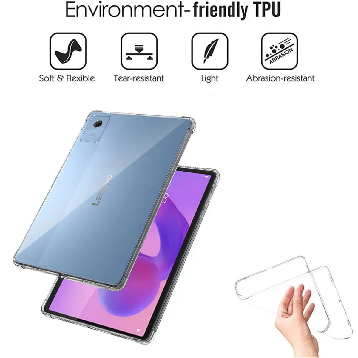 MEMELOKA Custodia per Lenovo Idea Tab Tablet 11 Pollici (TB336FU) + 2 Pezzi Vetro Temperato, Cover Protezione in TPU Morbido Ultra-Sottile con Airbag in Silicone Rinforzato
