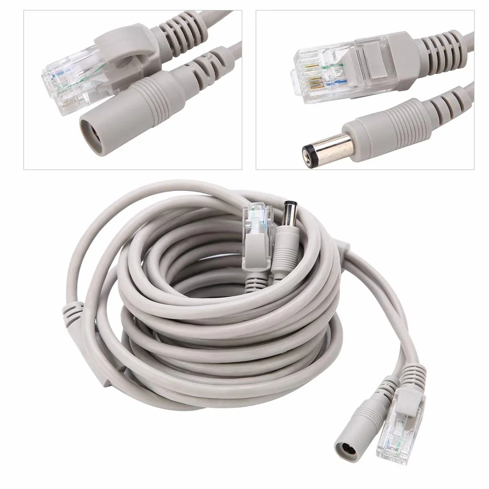 Cavo Ethernet RJ45 DC Ethernet Cavo CCTV Cavo Alimentazione E Dati 10Mbps 100Mbps Per Telecamere IP Sistema NVR(15m-bianco)