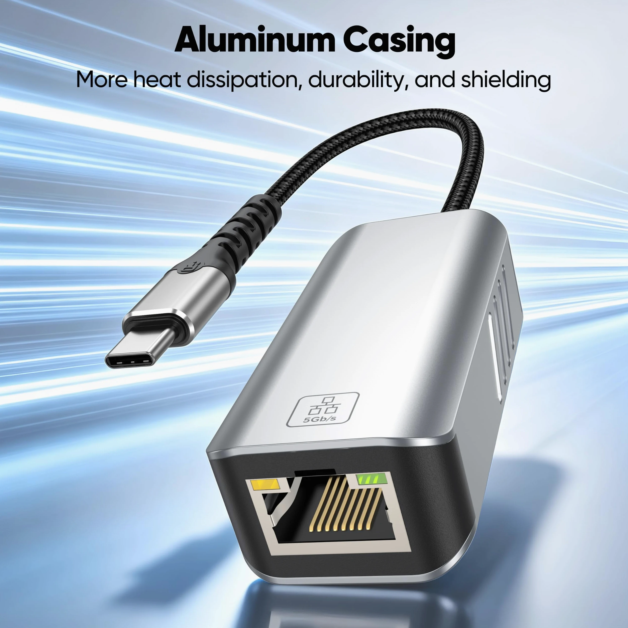 Adattatore da USB C a Ethernet da 5 GB, velocità di rete 5 Gigabit, in alluminio con design termico, tipo C, adattatore da USB C a Ethernet, compatibile con USB4, Plug & Play per MacBook