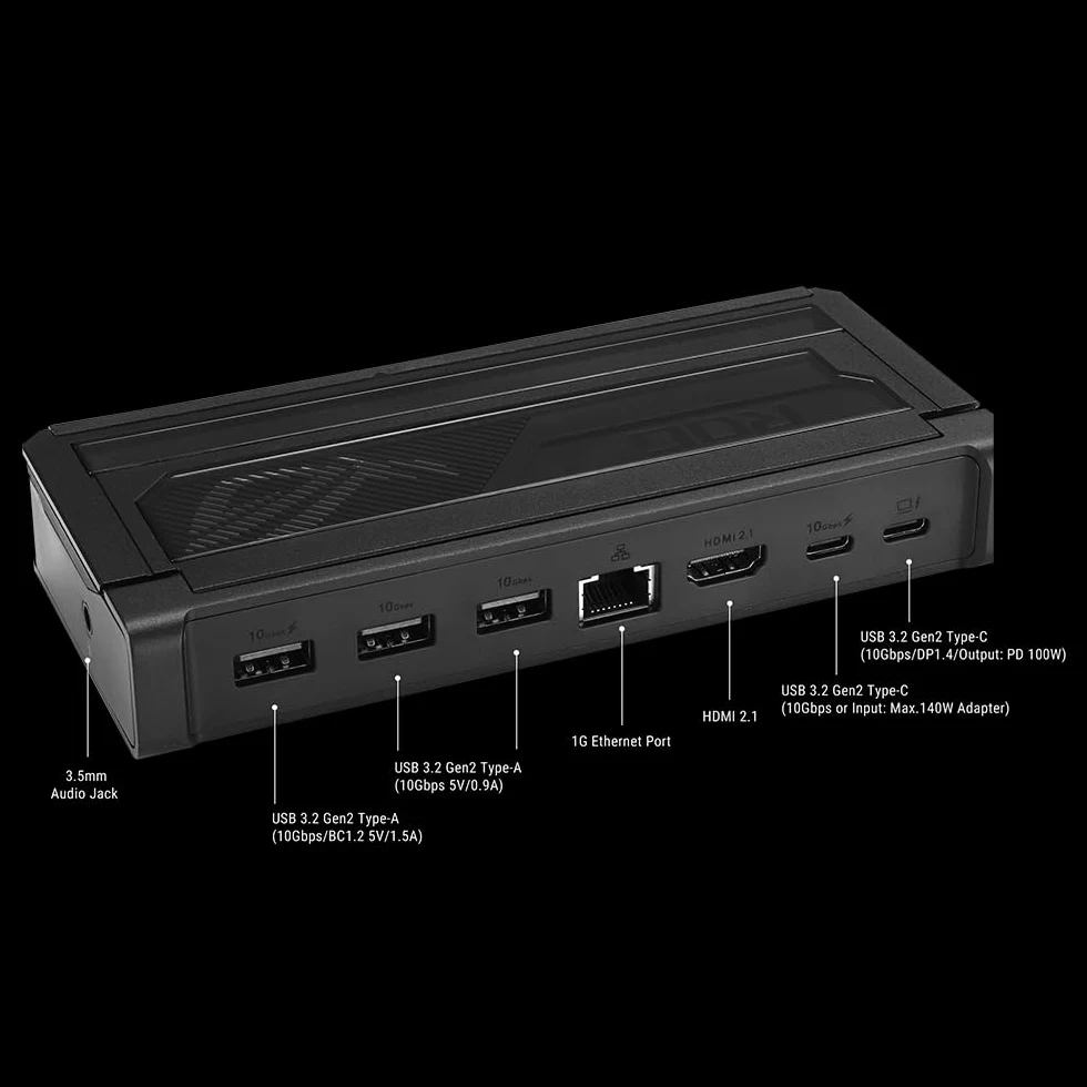 ROG BULLWARK Dock / DG300, Docking Station 7 in 1, HDMI 2.1 8K/4K, 3 USB-A 10Gbps, USB-C 100W, Ethernet, RGB, Nero