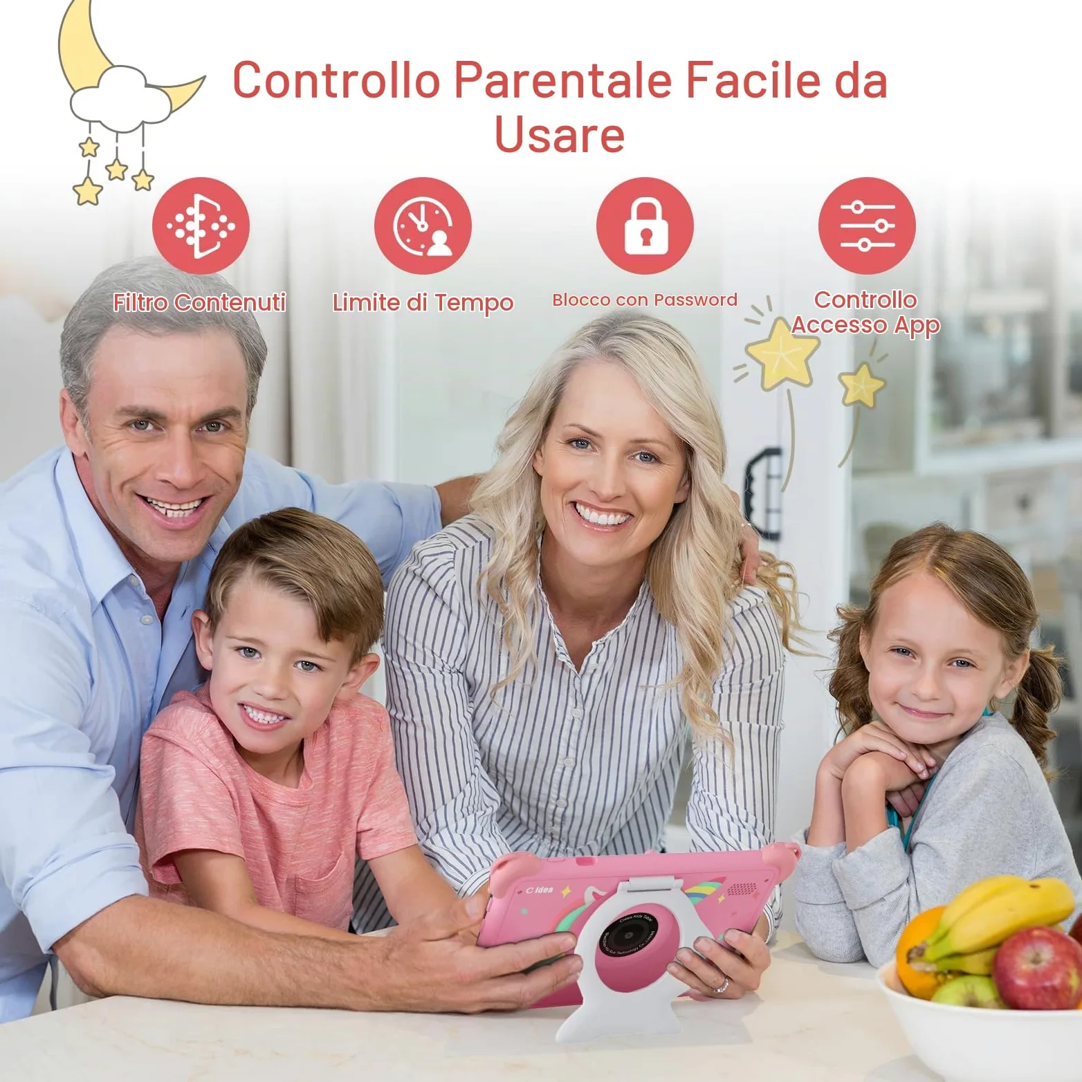 C idea Tablet per bambini Android 15, schermo 7 pollici 1024 x 600, 6 GB (3+3) di RAM + 32 GB di ROM, batteria 2500 mAh, applicazioni per bambini preinstallate, compatibile WiFi e Bluetooth (rosa)