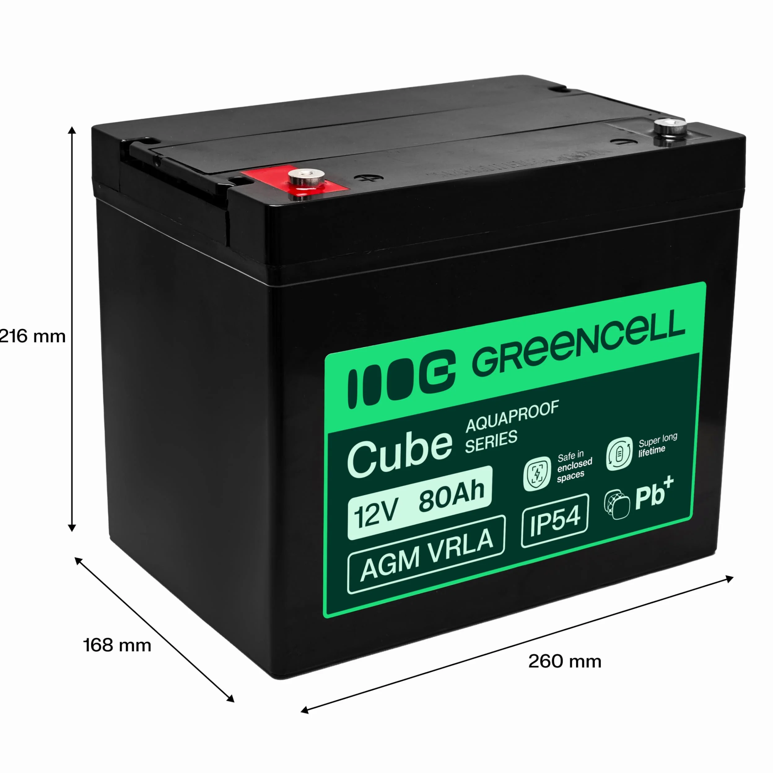 Greencell AGM VRLA 12 V 80 Ah - Batteria gel senza manutenzione per UPS, campeggiatori, sistemi di allarme, alimentazione di emergenza e applicazioni industriali, durevole, protezione IP54, alte