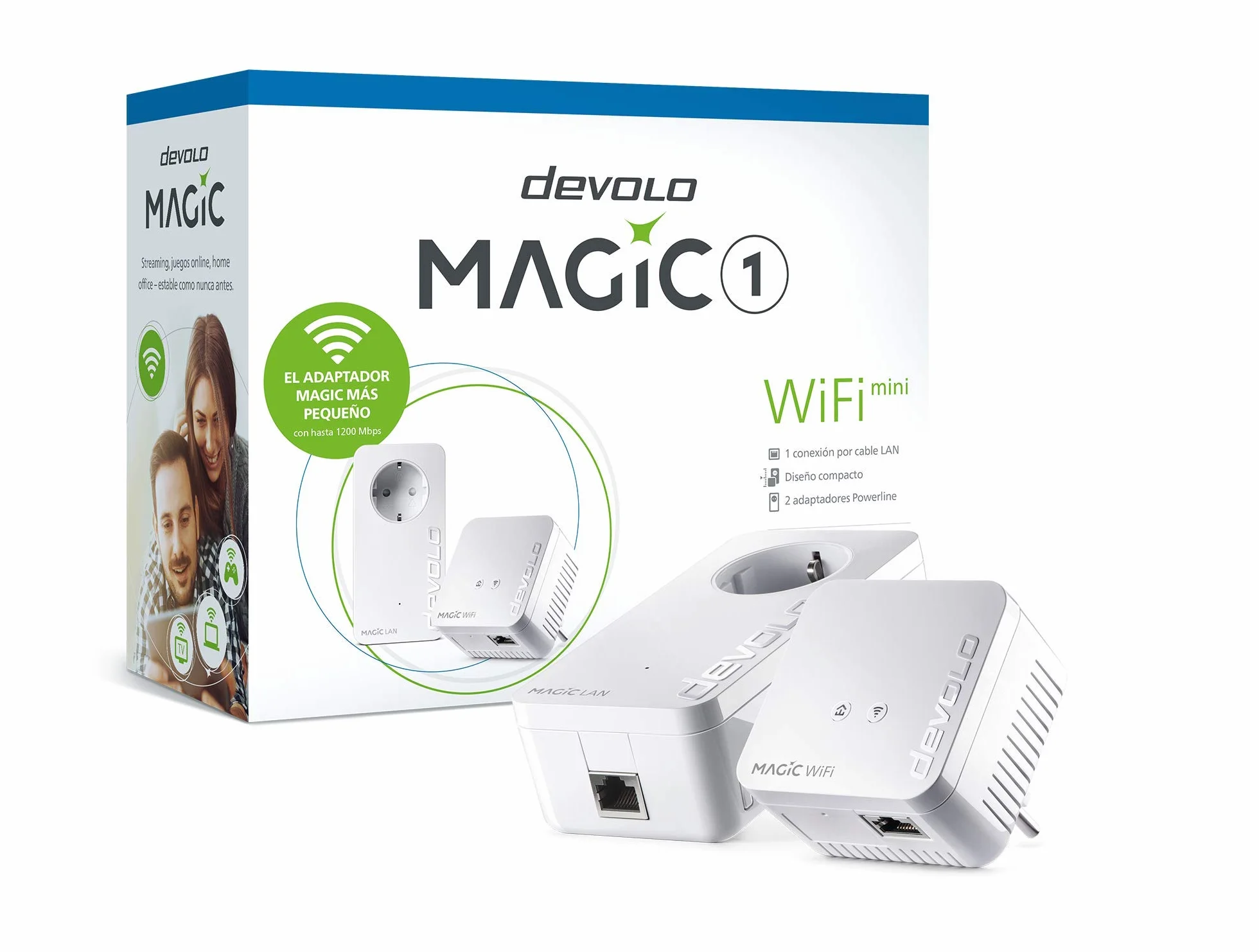devolo Mini Starter Kit Magic 1 - 1200 WiFi, set compatto, 2 adattatori WiFi Powerline per una rete domestica sicura (1200 Mbit/s, 1 x connessione LAN Fast Ethernet, WiFi mesh, tecnologia G.hn) Bianco