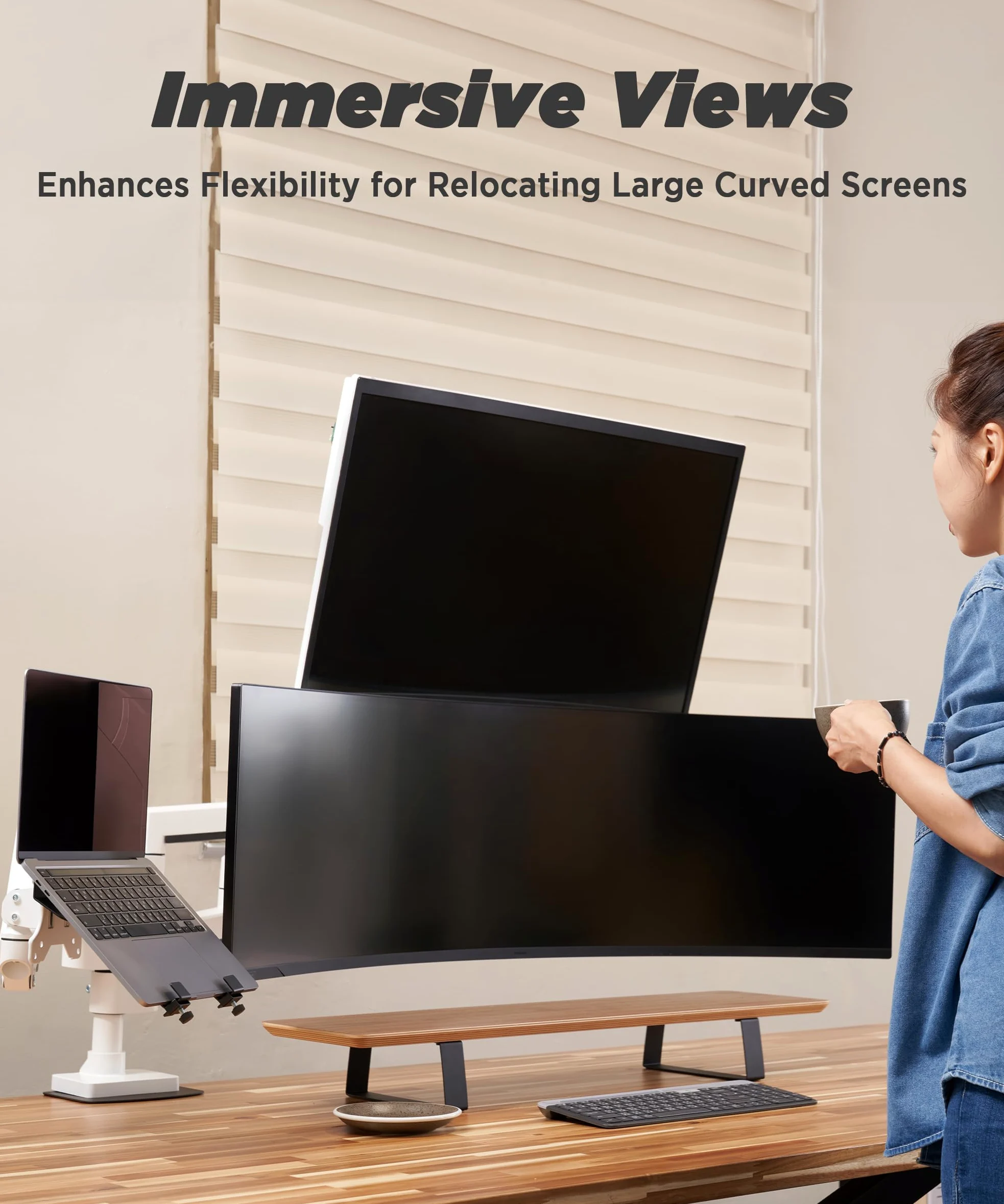 ULTRARM Braccio Heavy Duty per Monitor 57” – Regolabile in Altezza con Molla Pneumatica, Supporto da Scrivania VESA 75x75/100x100, Fino a 20 kg, Bianco, MA20PW-S