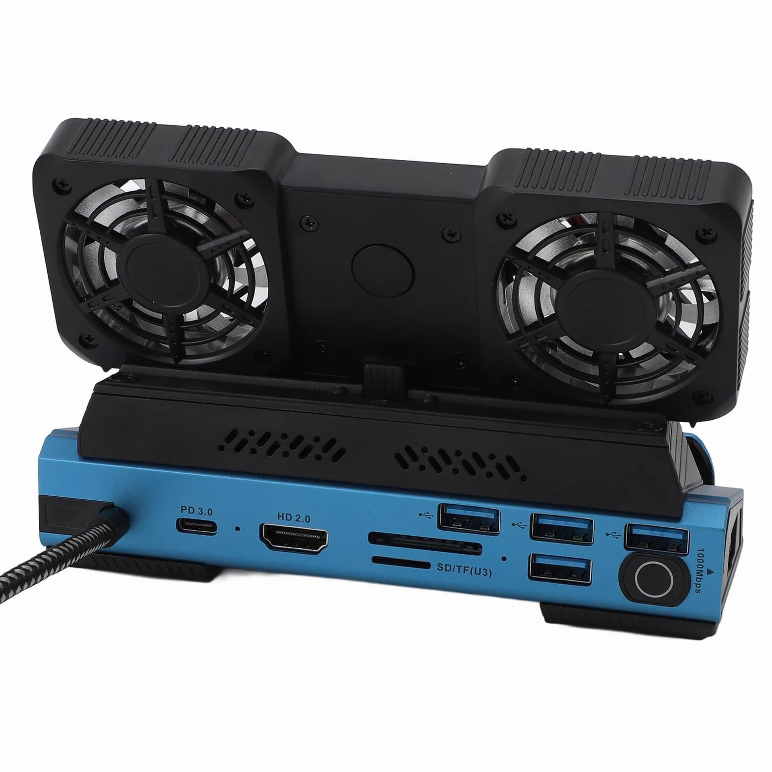 Docking Station 10 in 1, Doppie Ventole di Raffreddamento 100 W PD Gigabit Ethernet USB 3.0 5 Gbps NVMe Slot 4K 60 Hz HD Hub di Interfaccia Multimediale per Dispositivi di Gioco Portatili