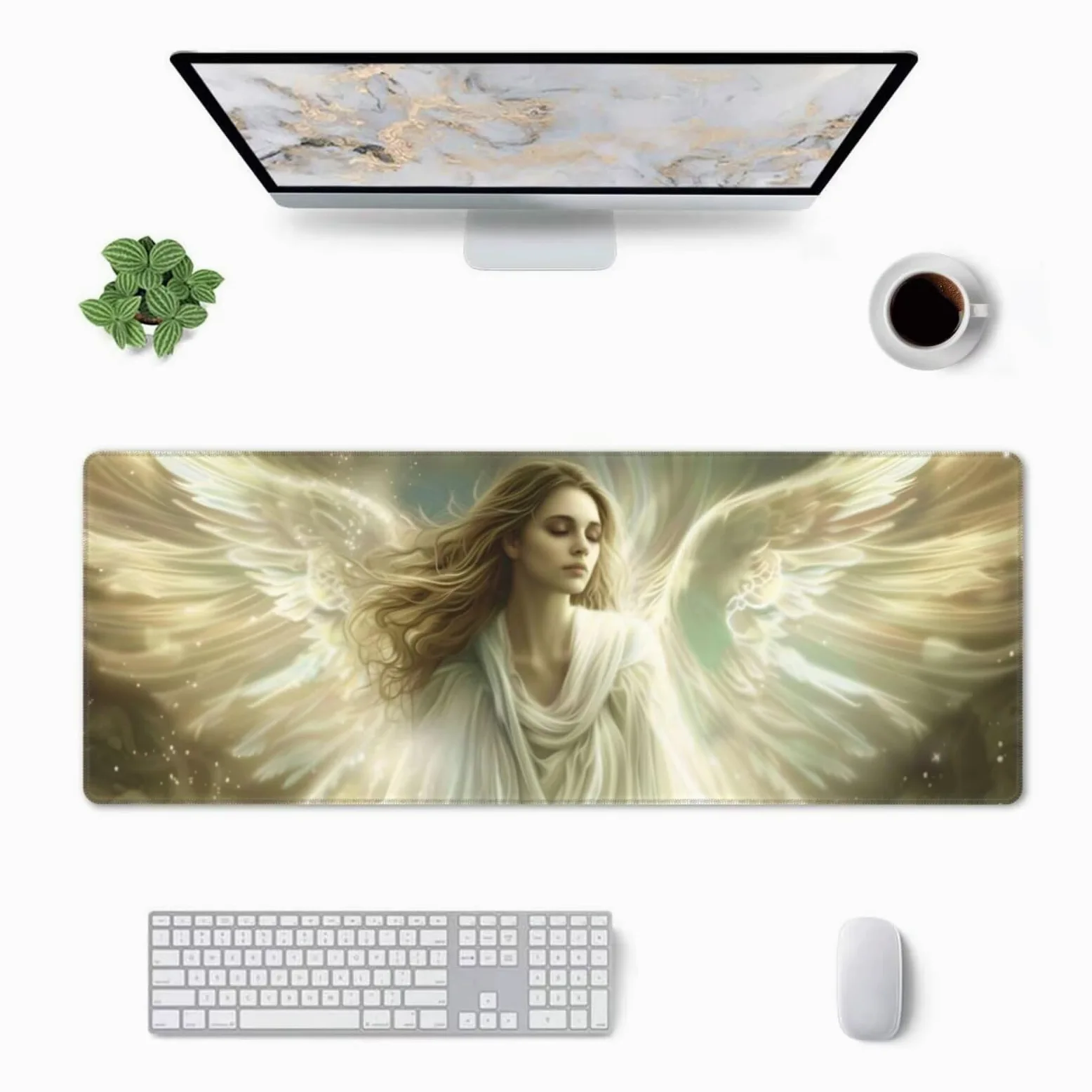 Tappetino Mouse, Tappetino Mouse Gaming Grande XXL 1500x800x3mm Tappetino Scrivania Mouse Pad, Base in Gomma Antiscivolo, Bordi Cuciti,Lavabile, Mousepad per Ufficio e Gaming (angelo) R-638