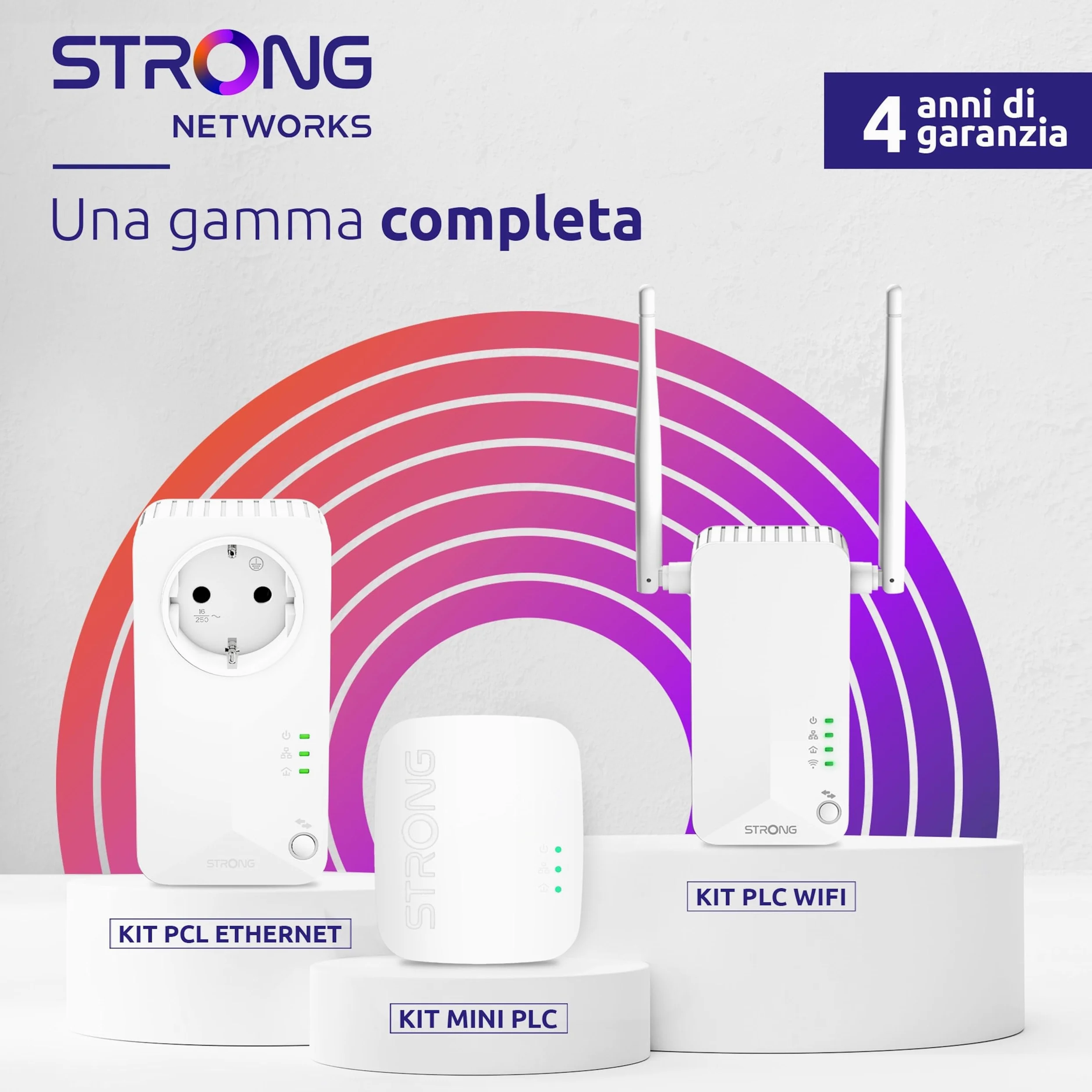STRONG - Powerline 600 Triple Wi-Fi EU - 2 Adattatori Powerline 600 + Wi-Fi 300 Mbps - Internet Veloce - Presa Passante Schuko - Portata di 300m - Per Tutti i Modem/Router PLWF600TRIEUV2