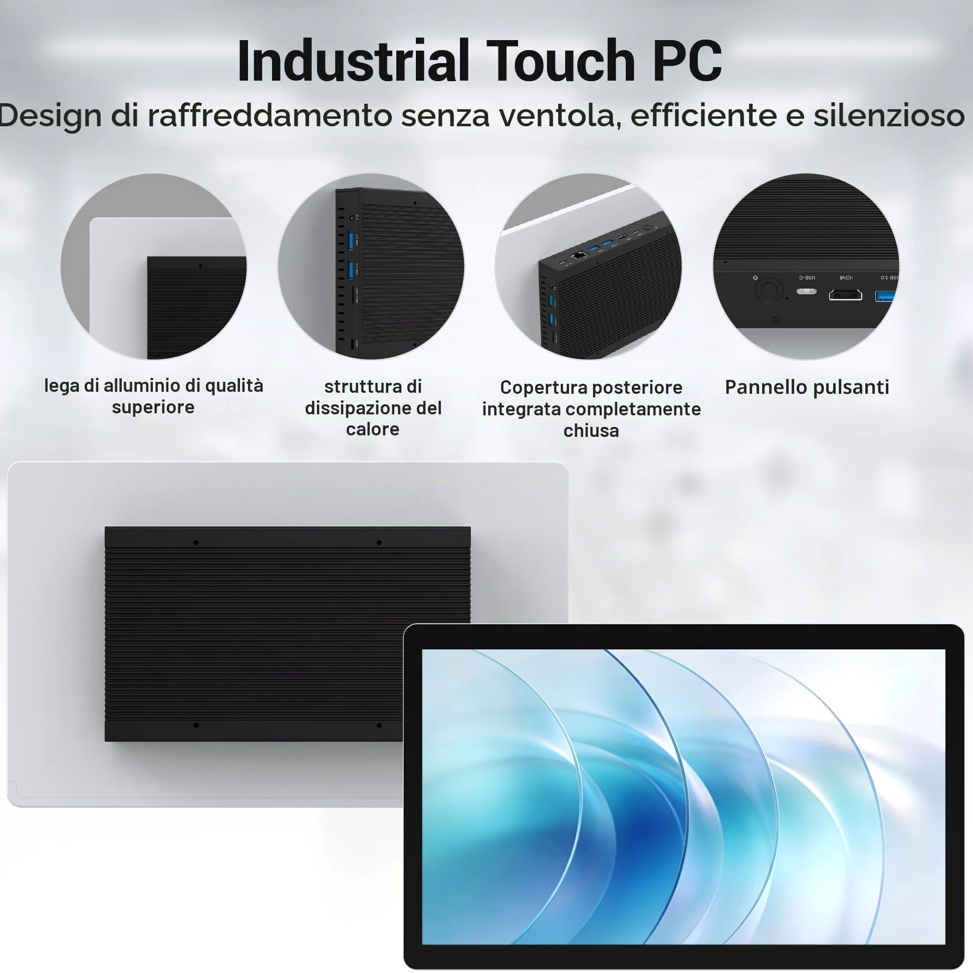Pannello PC All in One HEIGAOLAPC Win11 Pro, monitor touch screen da 13,3 pollici, N5100, 8 GB RAM, 128 GB ROM, PC integrato Touchscreen 1920 x 1080, Wifi5.0, USB3.0 x 4, RS232, HDMI2.0, USB Type-C