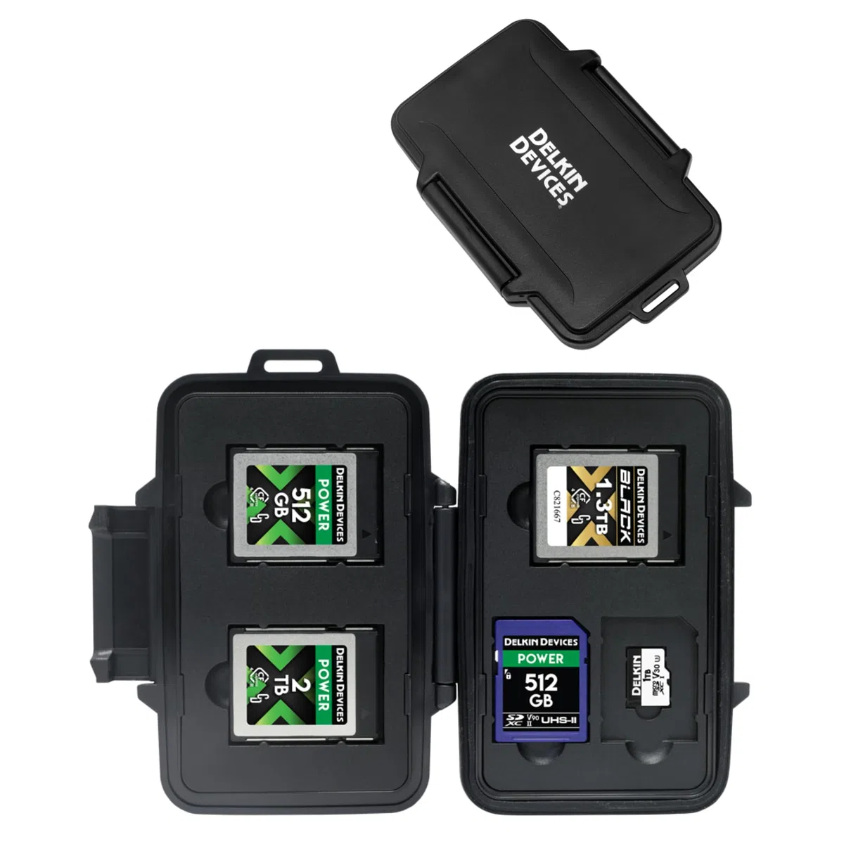 Delkin Devices CFexpress Type B, SD e microSD Memory Card Storage Tote - Custodia robusta, resistente alle intemperie