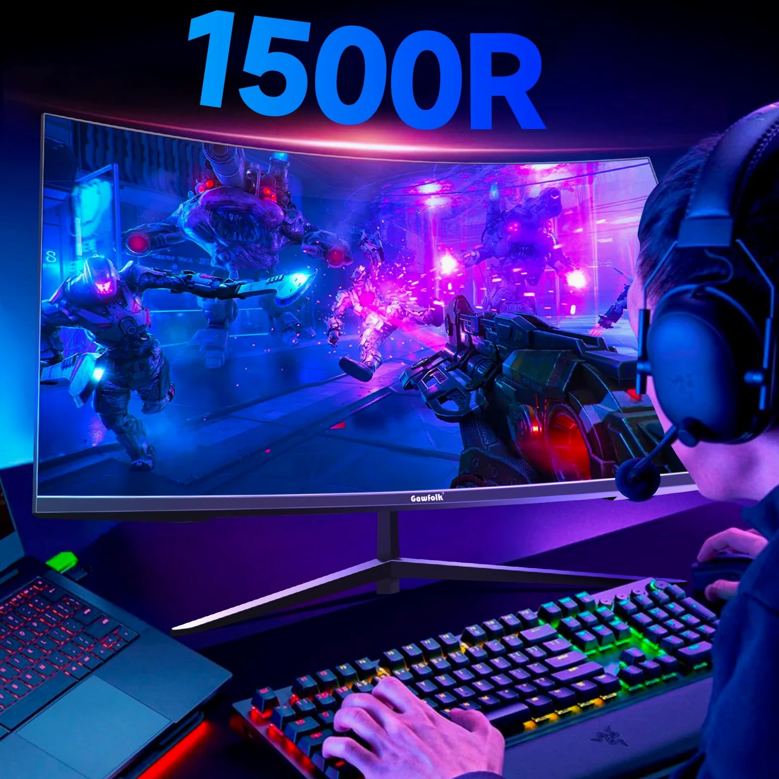 Gawfolk Monitor da gioco da 32 pollici 1800R curvo monitor per computer 165HZ/180HZ schermo VA per casa, ufficio e dormitorio, supporto a parete