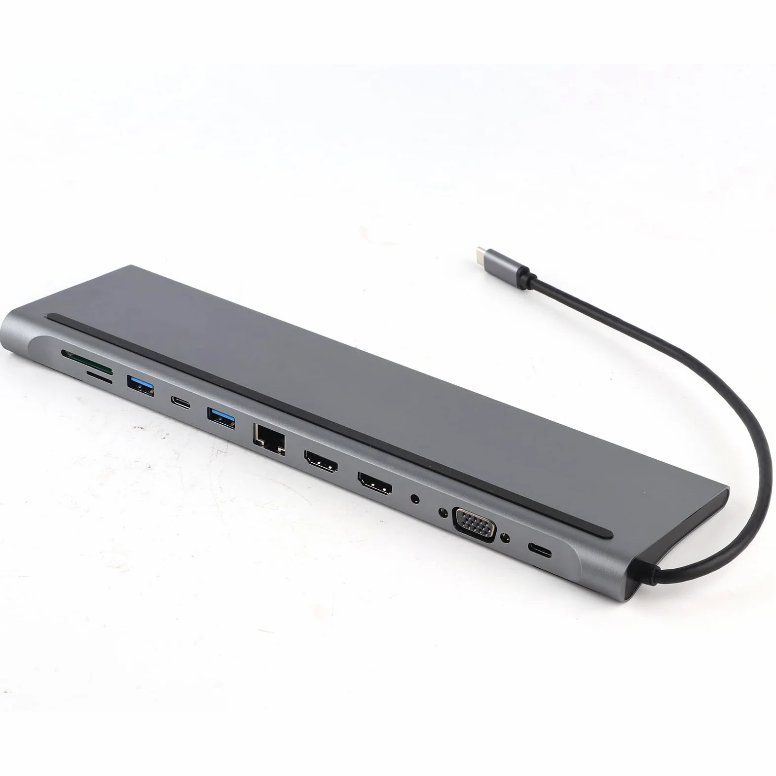 PUSOKEI Docking Station Dual VGA 12 in 1 per Notebook di Tipo C, Hub USB per Disco U, Mouse, Tastiera, PD da 87 W, RJ45, Dock in Lega di Alluminio Connessione Stabile - Ideale per L'uso in Ufficio
