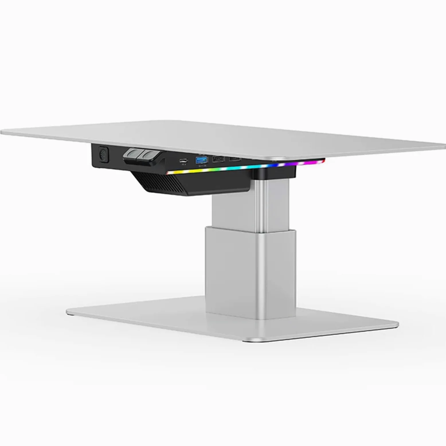 Supporto Rialzato per Monitor da Scrivania, Supporto per Computer in Alluminio Regolabile in Altezza con Hub USB 3.0, Illuminazione RGB, capacità di Carico 44 Libbre (20 kg) per Pc, Laptop
