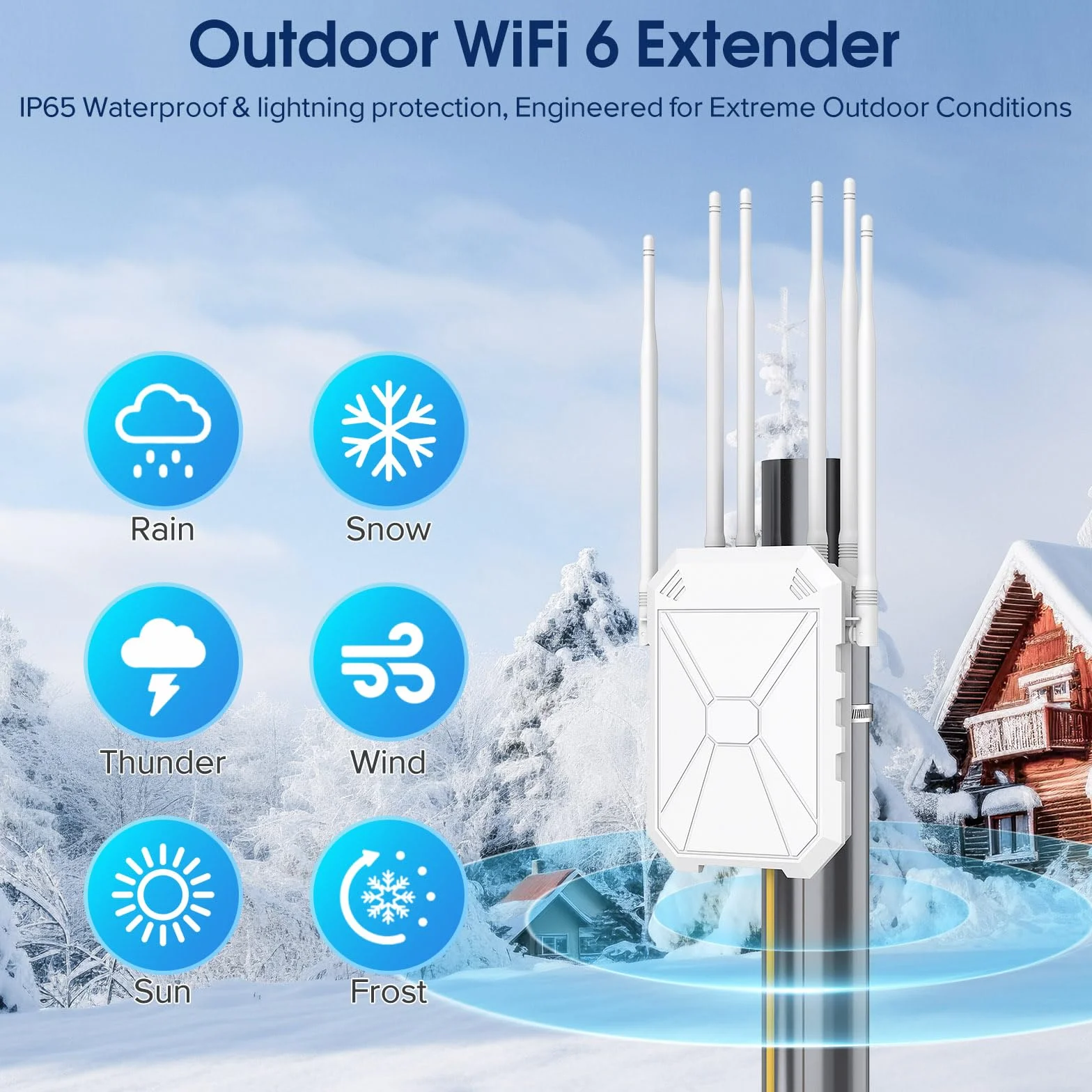AX1800 Ripetitore WiFi Potente Esterno, 5GHz e 2,4GHz Amplificatore Wifi Con 6 Antenne, WiFi Extender, Resistente Agli Agenti Atmosferici IP67, Passivo PoE, Porta Gigabit Ethernet, Per Cortile