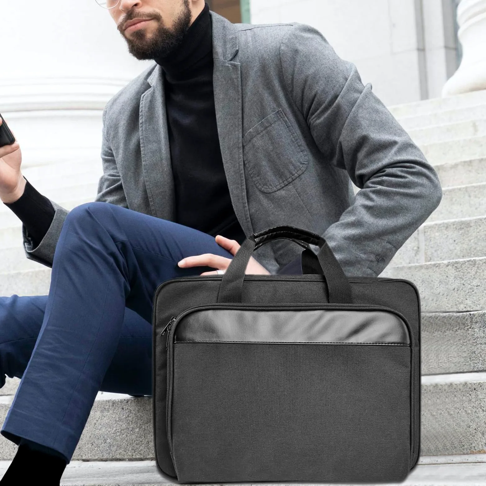 Borsa per computer portatile e stampante, con tracolla imbottita in | poliestere, grande capacità, organizer per stampante portatile, borsa da viaggio per ufficio e lavoro