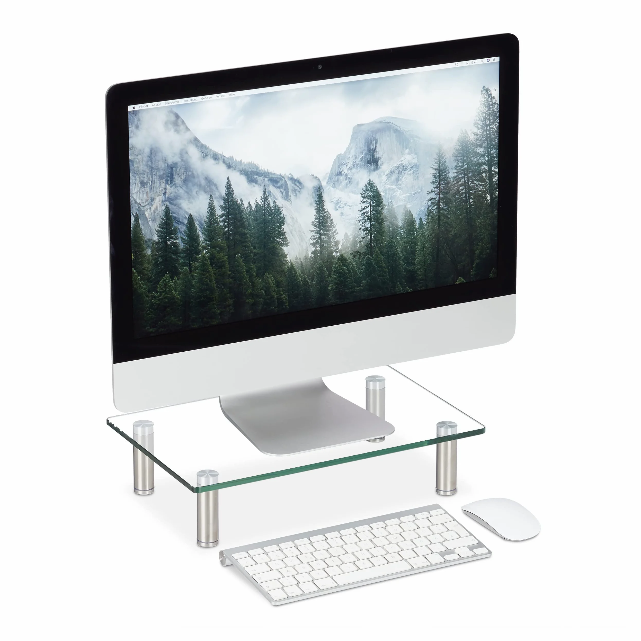 Relaxdays Supporto Monitor, Alzatina per TV, Standing Computer Desk, Rialzo Scrivania, Regolabile, 38,5x24, trasparente