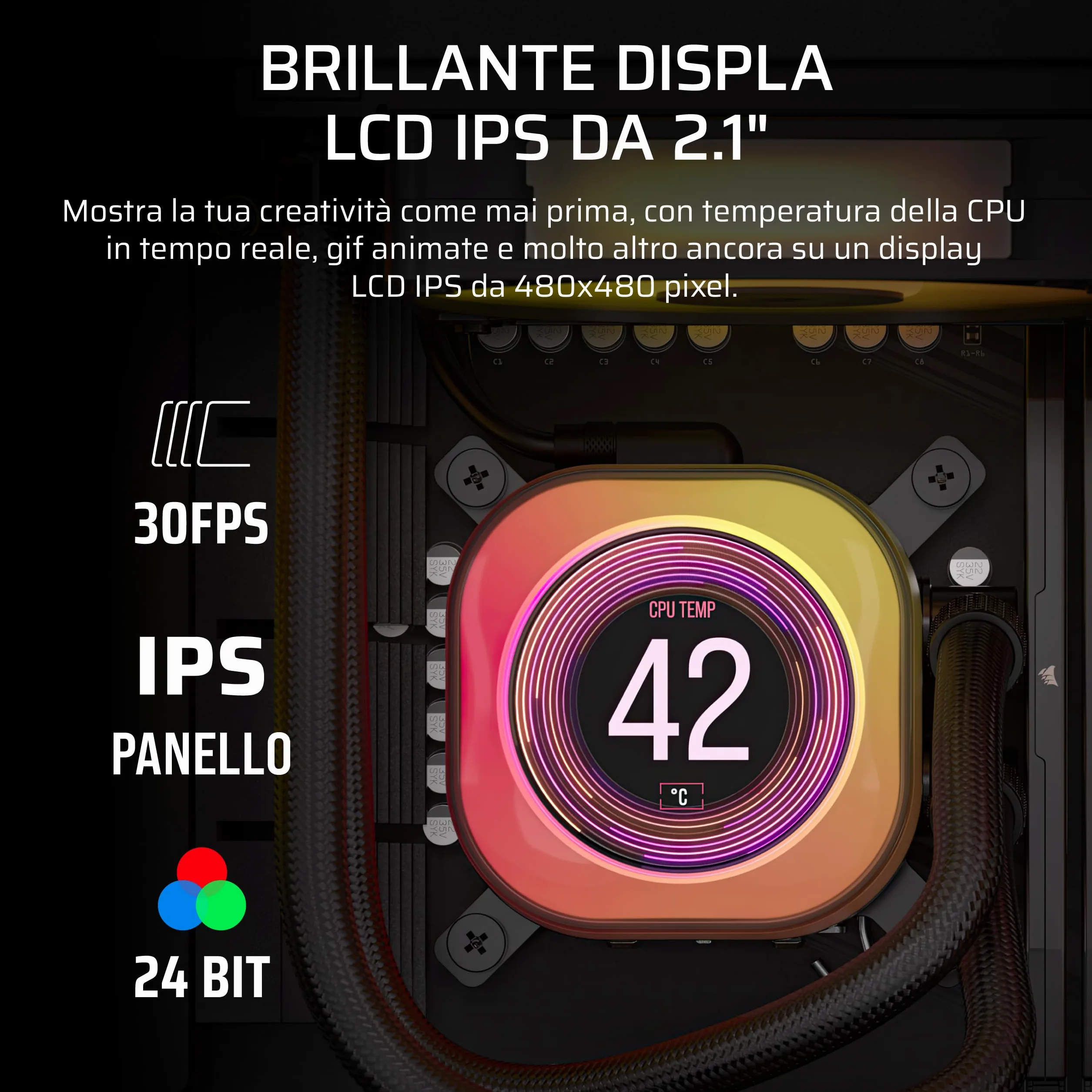 CORSAIR iCUE LINK TITAN 360 RX LCD Raffreddatore CPU a Liquido – Motore di Raffreddamento FlowDrive – Intel LGA 1851/1700, AMD AM5/AM4 – 3x RX120 Ventole RGB – iCUE LINK System Hub Incluso – Nero