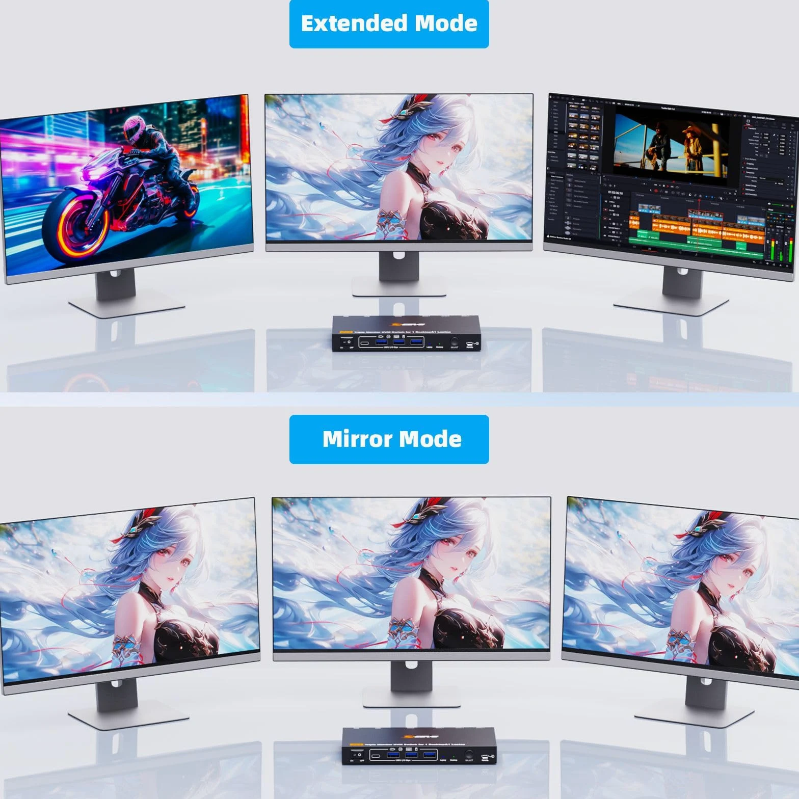 Triple Monitor KVM Switch per 1 Laptop 1 Desktop, USB 3.1 KVM Switch 2 PC 3 Monitor USB C HDMI DP Condividono 4 USB ports, 100W PD, 4K@60Hz, MST, Wired Remote(4K USBC DP HD 2 in 3 out)