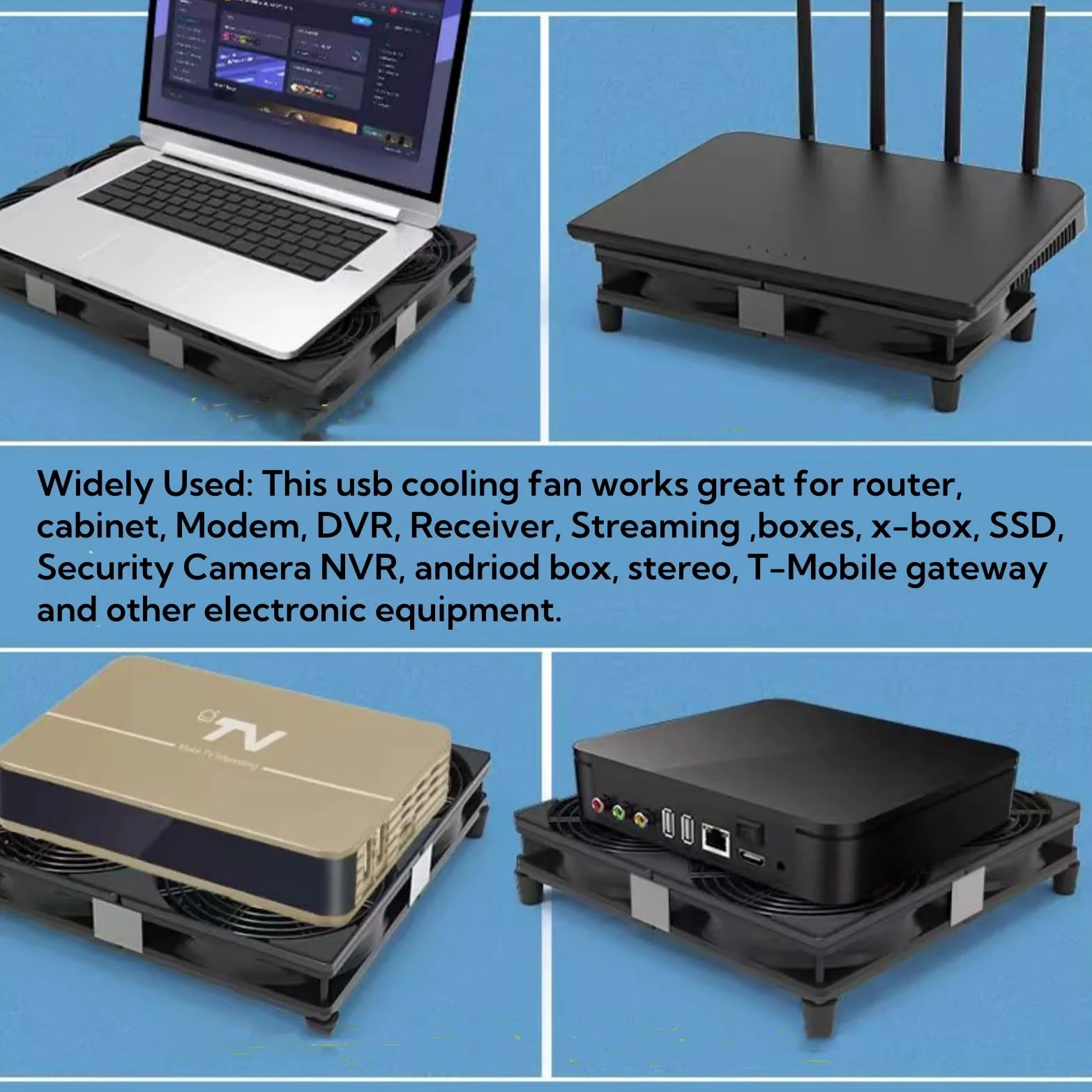 Ventola di raffreddamento silenziosa doppia USB da 5 V, 120 mm x 2 con cavo da 1200 mm, 76 CFM, raffreddamento del flusso d'aria per router, computer, Mac Mini, PlayStation, rack fai da te per