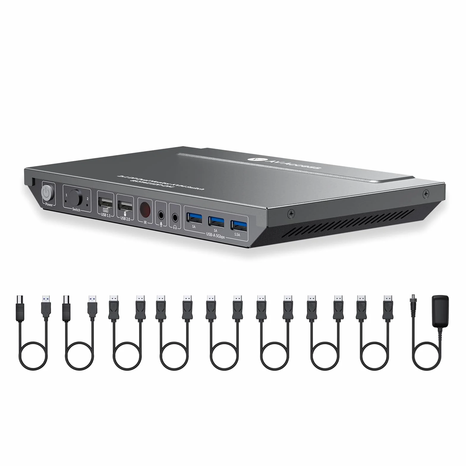 AV Access Switch KVM per 2 Computer e 2 Monitor, DisplayPort 8K@60Hz/4K@165Hz/144Hz, Switch KVM DP Dual Monitor con Porte USB 3.0, Uscita Audio, Telecomando IR, Hotkey, Include 6 Cavi DP