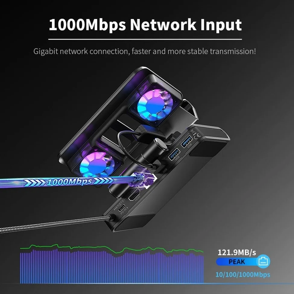 Docking station con ingresso da 100 W, uscita 85 W, 4K a 144 Hz HD 2.1 e Gigabit Ethernet per console di gioco portatili (nero)