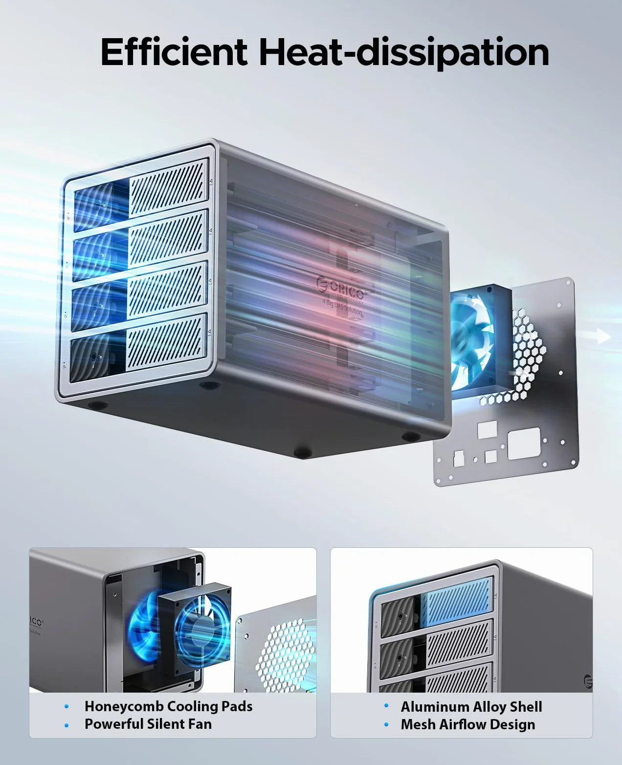ORICO Docking Station per Disco Rigido Alluminio da 3,5 Pollici SATA a USB 3.0, 4 Slot per SSD/HDD, con Alimentatore e Ventola, Supporta RAID 0/1/5/10 (9848RU3)