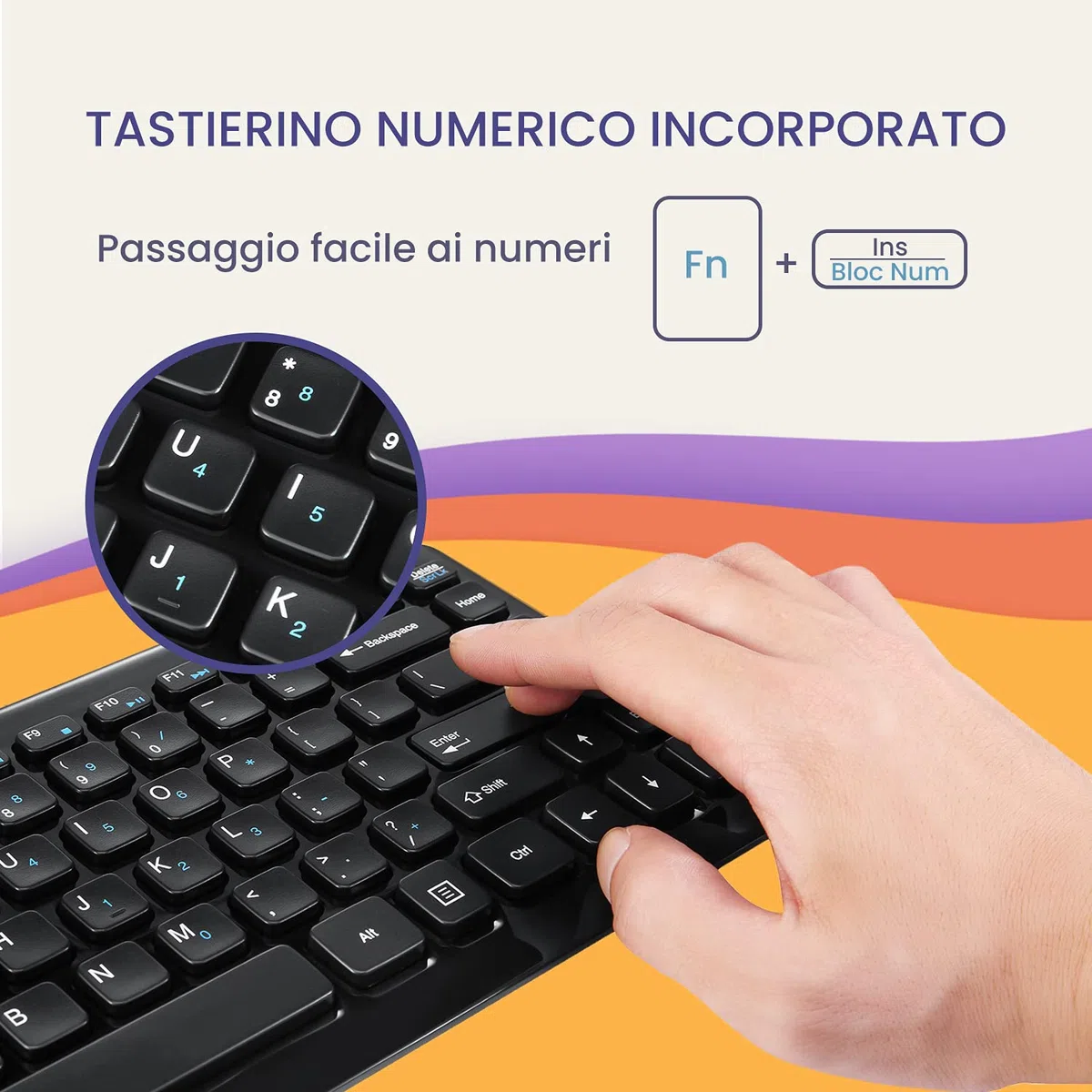Perixx PERIBOARD-407 Tastiera Piccola USB cablata, Tipo Chiclet, Ultra Sottile e Portatile, Nero, Layout Italiano