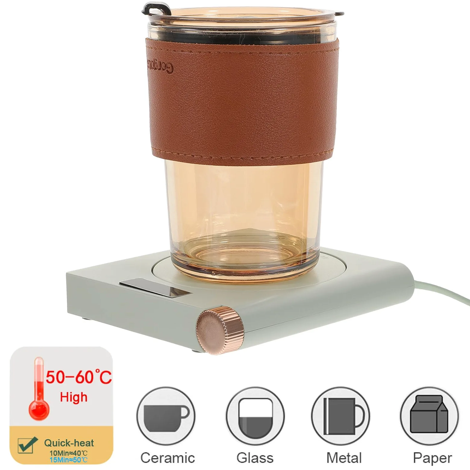 CRAFTHROU Scalda Tazza Elettrico Controllo Temperatura Intelligente e Spegnimento Automatico, Alimentazione USB 5v, Materiale Plastico e Metallo, per Ufficio e Casa
