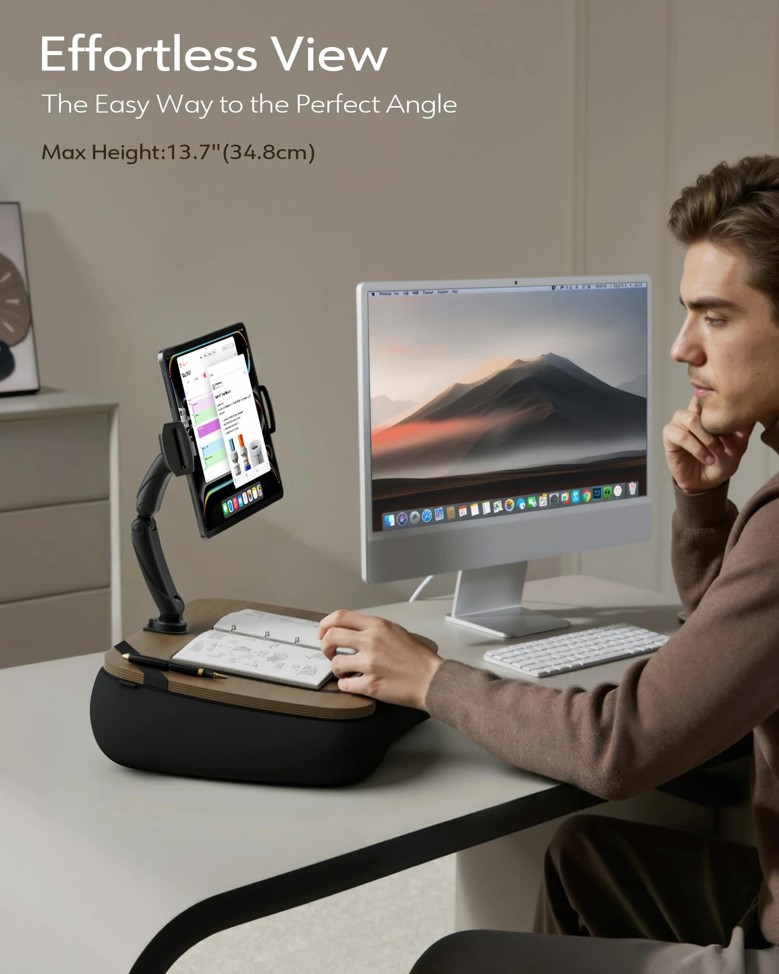 LULULOOK Supporto per cuscino per Kindle e tavolo 2 in 1, supporto regolabile per tablet, iPad da letto, braccio pieghevole per laptop da 14", iPad, telefono, tablet da 4,7-14,6" e Kindle con
