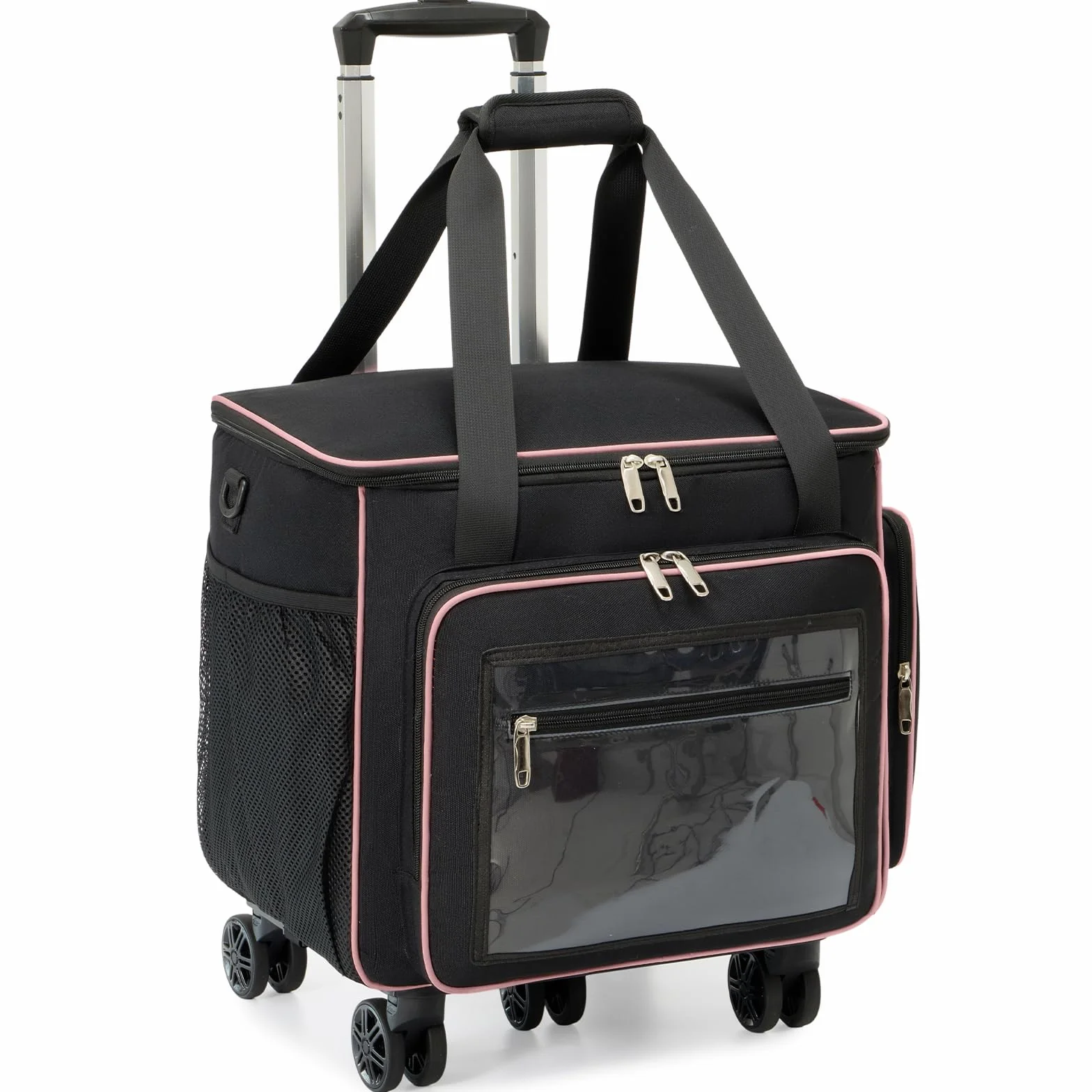 Amythe Rolling Teacher Tote Bag con ruote, borsa per computer portatile da donna, scomparto per laptop da 15,6", nero