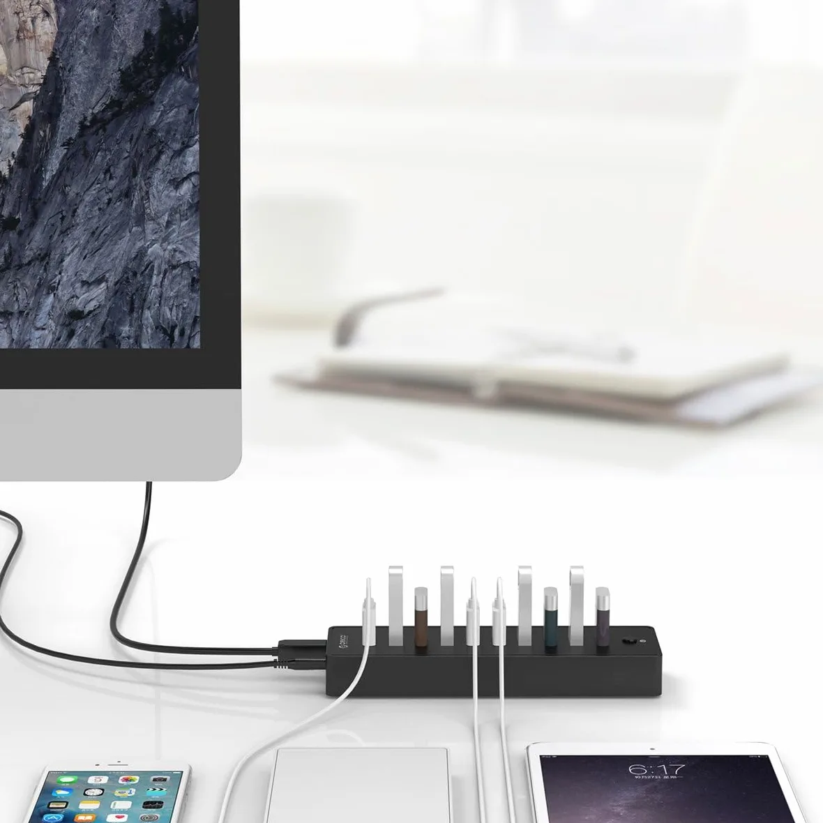 ORICO 10 Portes Hub USB 3.0 con Interruttore di Alimentazione e Adattatore di Alimentazione 45W (12V4A), Hub Dati a 5 Gbps di Alta Velocità per PC Desktop Computer Notebook MacBook iMac
