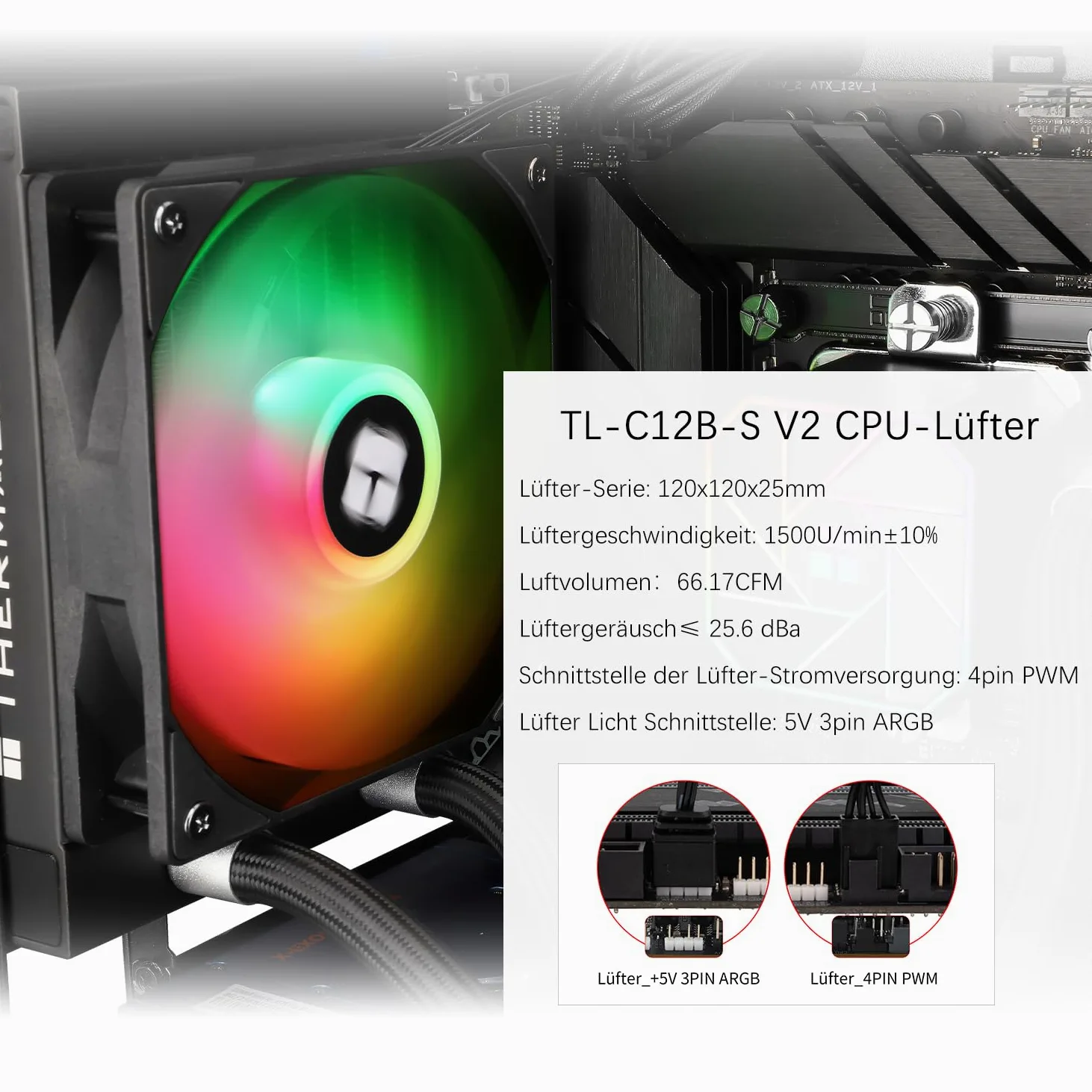TR-Thermalright Aqua Elite 120 V3 CPU, raffreddamento ad acqua completo, 120, specifiche AIO PC, ventola di raffreddamento ARGB da 120 mm, facile installazione, compatibile con AM5/AM4, LGA1851/1700