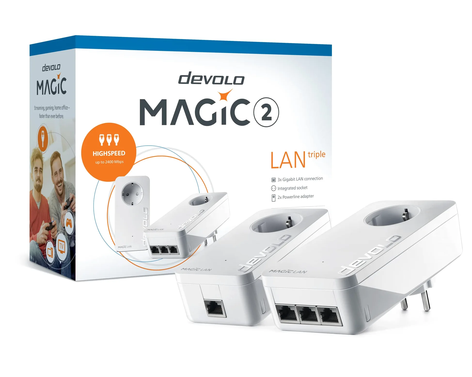 devolo Magic 2 LAN triple Starter Kit, adattatore Powerline, fino a 2.400 Mbps, 3 porte LAN Gigabit, bianco