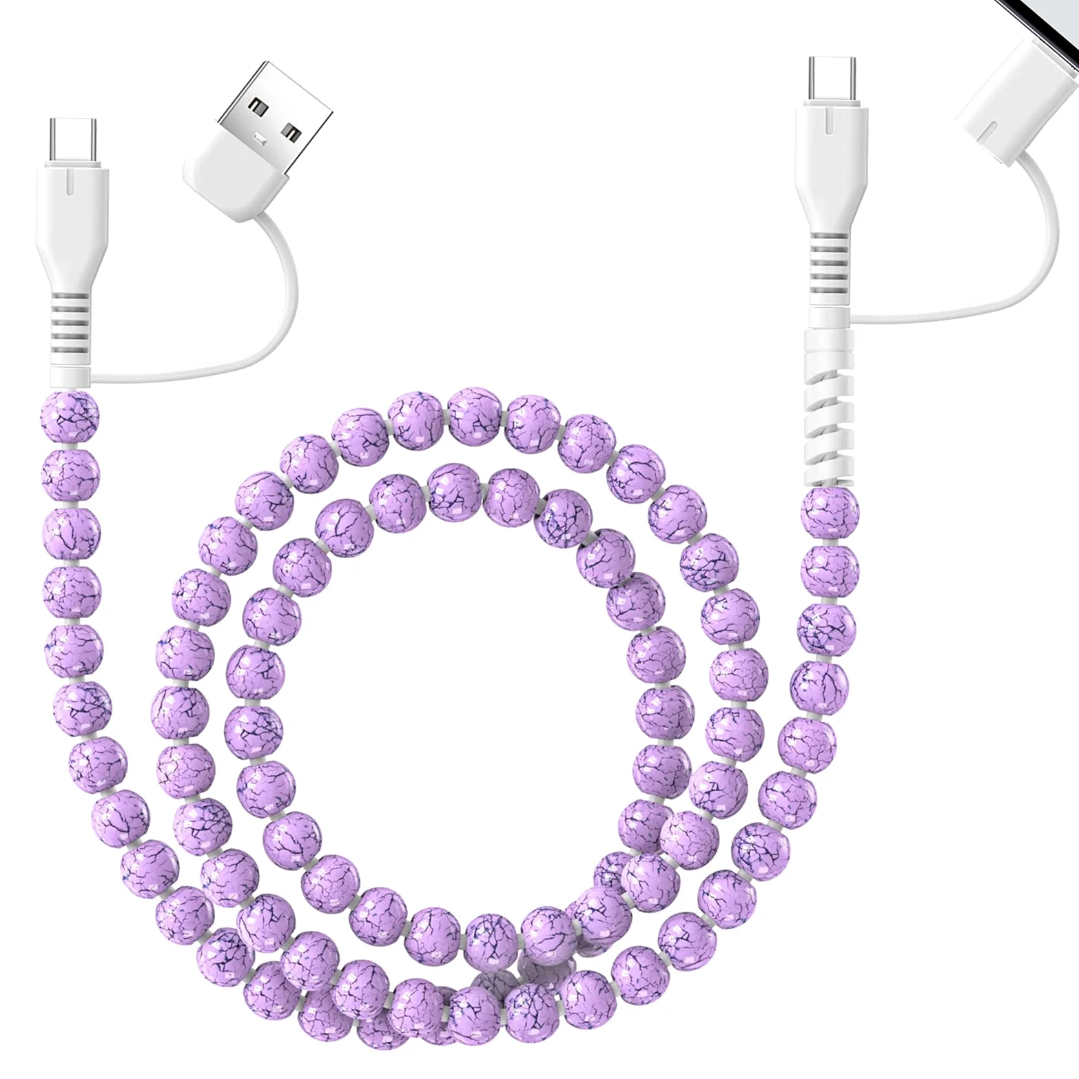 HianDier Cavo USB C [certificato MFI] Multi 4 in 1 per iPhone cavo di ricarica rapida 0,9 m durevole turchese perline USB A tipo C iOS cavo di ricarica per iPhone 16 15 14 13 Pro Max iPad Galaxy S25