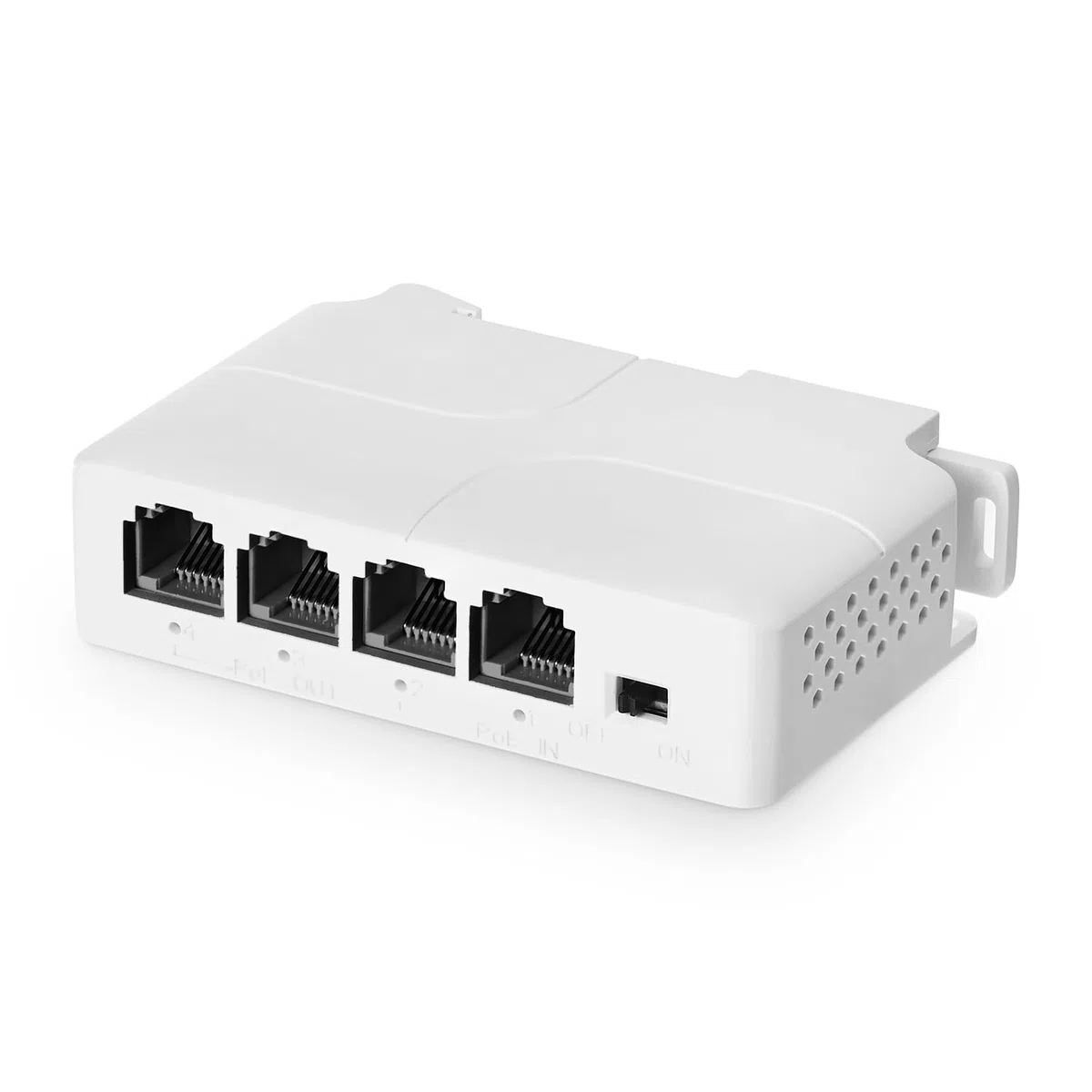 Extender PoE a 4 porte, 1 PoE in 3 uscite PoE, switch passthrough alimentato IEEE802.3af/at PoE, Ethernet 100Mbps, guida DIN e montaggio a parete