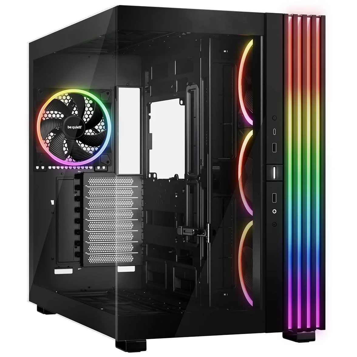 be quiet! Light Base 900 FX Black PC Case, vista panoramica mozzafiato, design Dual Chamber, striscia LED ARGB massiccia, 4 ventole PWM, invertite e utilizzabili orizzontalmente