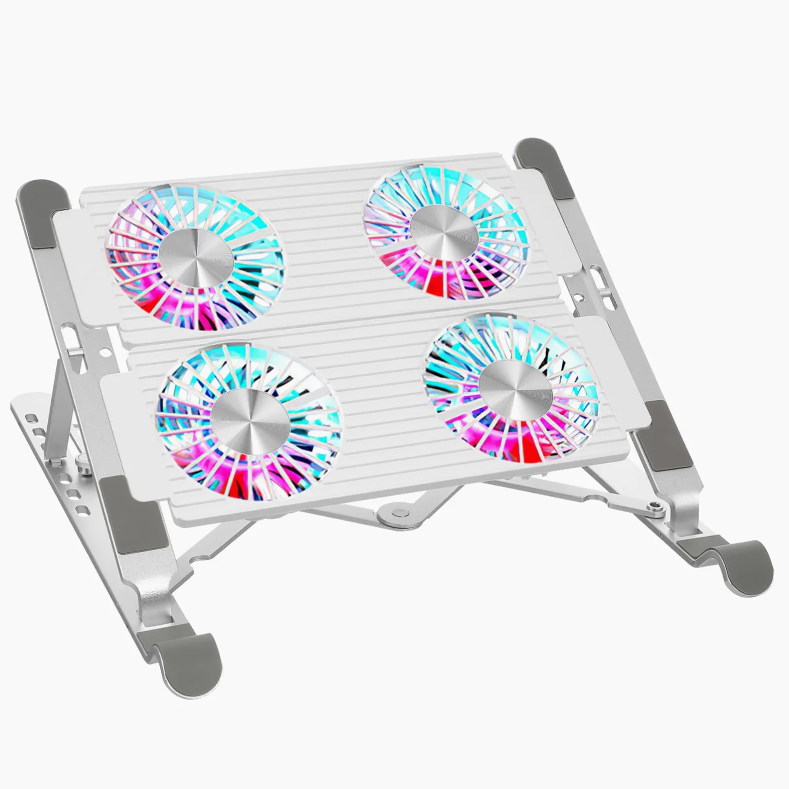 Laptop Cooler Stand Argento Lega di Alluminio Ventola, Atmosfera Estiva | Supporto Pieghevole, Silicone Antiscivolo, Alimentazione Usb, 3w, 0.6a