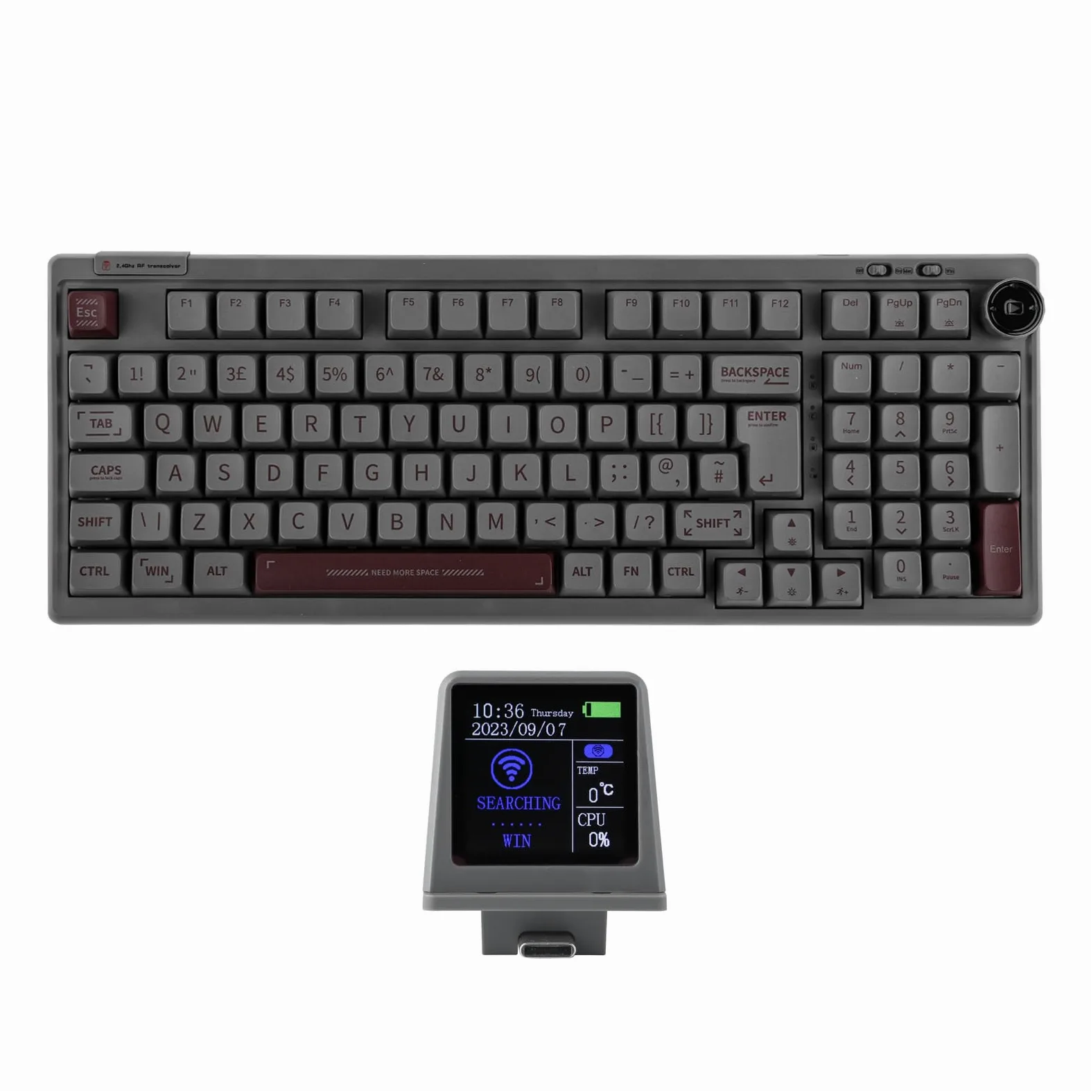 EPOMAKER RT100 98 Tasti ISO (UK) Tastiera da Gioco Meccanica con Mini TV Personalizzabile, Guarnizione, Tre Modalità (BT5.0/2.4Ghz/USB-C), presa Hot Swappable (Grey, Wisteria Linear Switch)