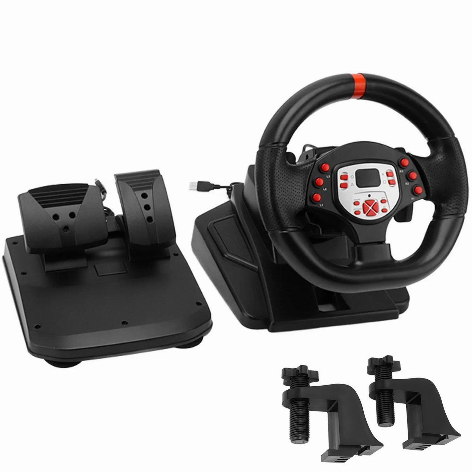 Volante da Corsa, Volante con Vibrazione da Gioco Volante per PC con Pedale Al Volante da 180 Gradi Simulatore di Corse di Volante da Corsa 5 in 1 per PC