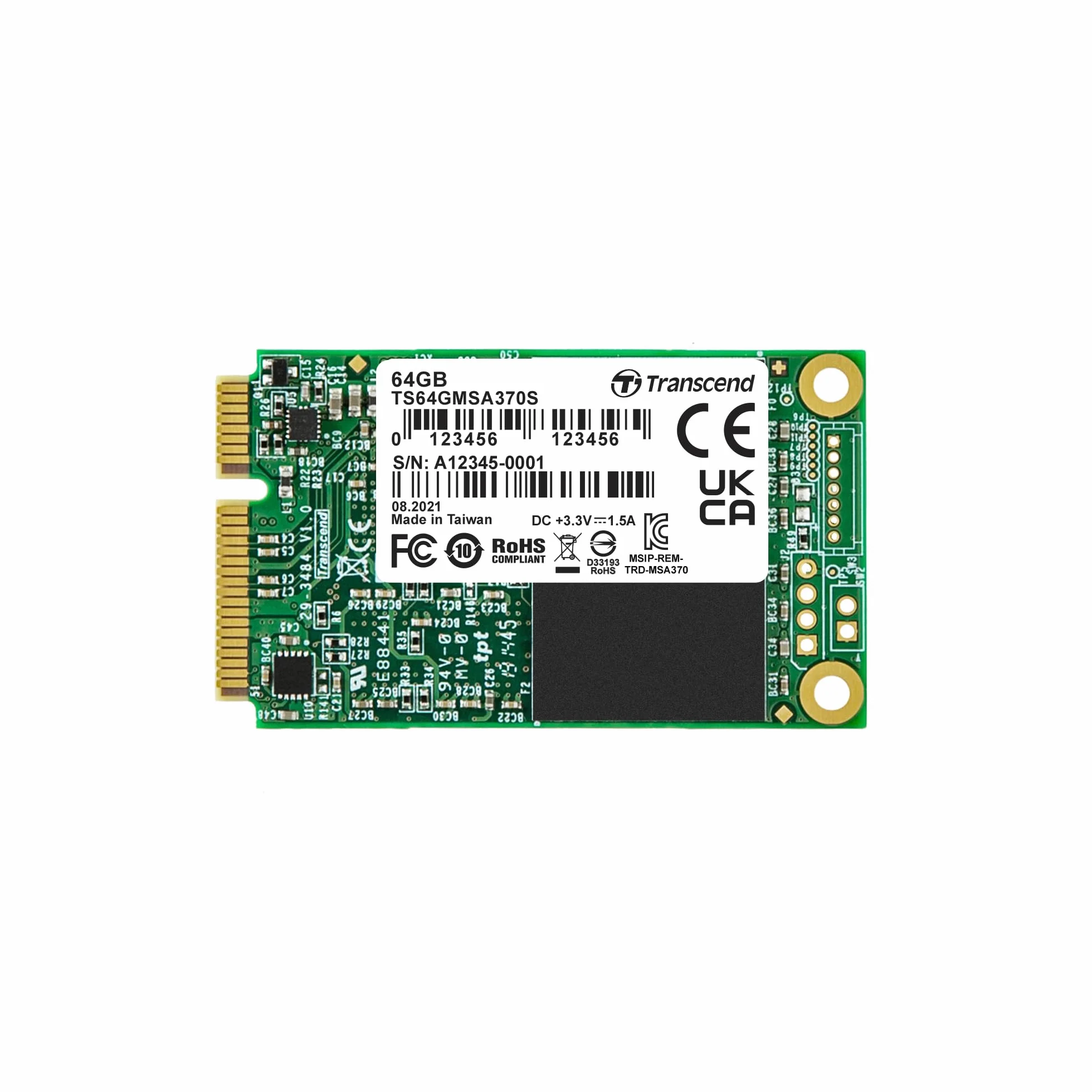 Transcend SSD Interno 64GB MSA370S mSATA SATA III 6Gb/s TS64GMSA370S