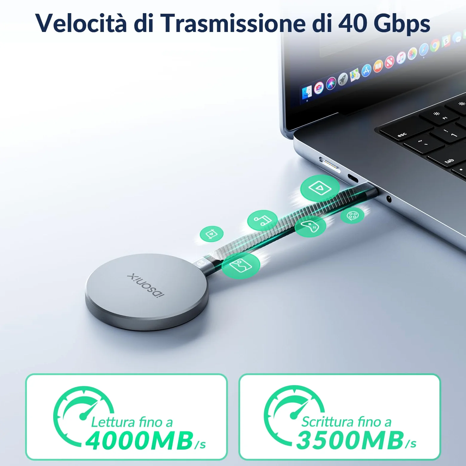iDsonix SSD portatile magnetico da 2 TB per iPhone, unità a stato solido esterna fino a 4000 MB/s, supporta ProRes HDR Record e Store, compatibile con tablet, laptop, fotocamera, iPhone 15 e superiori
