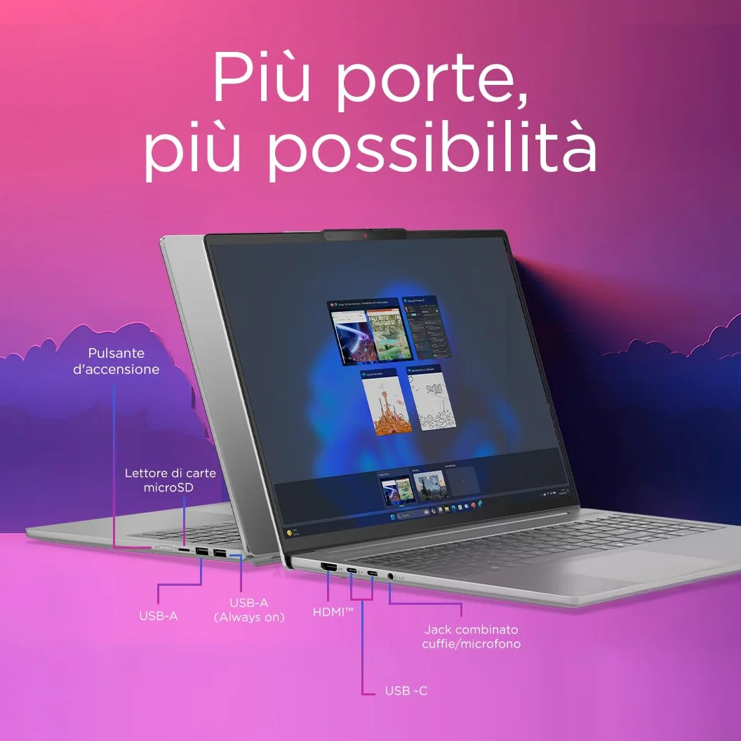 Lenovo IdeaPad Slim 5i Notebook 16" - Intel Core 7 240H, RAM 16GB, 1TB SSD, Grafica Intel Integrata, Display 16 pollici WUXGA (1920x1200) IPS, Windows 11 Home - Luna Grey