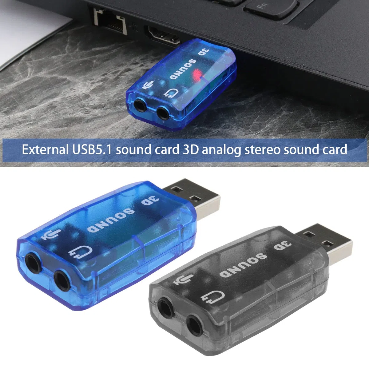 4 Pezzi Scheda Audio Stereo USB 5.1 Esterna con Porte Per Cuffie E Microfono Da 3,5 Mm Adattatore Audio Virtuale 3D A 5.1 Canali Compatibile con Windows 2 Nero E 2 Blu