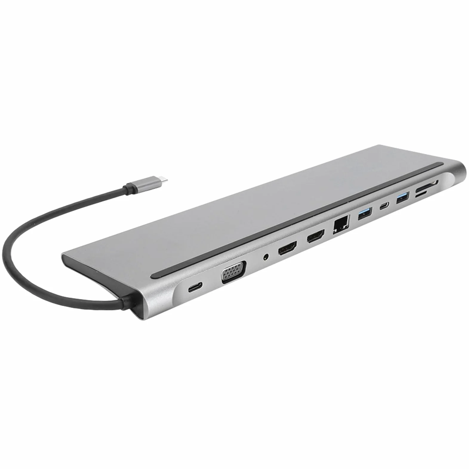 PUSOKEI Docking Station Dual VGA 12 in 1 per Notebook di Tipo C, Hub USB per Disco U, Mouse, Tastiera, PD da 87 W, RJ45, Dock in Lega di Alluminio Connessione Stabile - Ideale per L'uso in Ufficio