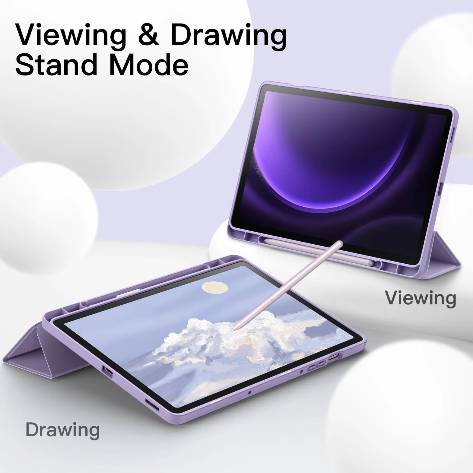 JETech Custodia per Samsung Galaxy Tab S10 Lite / S10 FE / S9 FE 10,9 Pollici con S Pen Holder, TPU Trifold Supporto Protettiva Tablet Cover, Supporta S Pen di Ricarica (Viola Chiaro)
