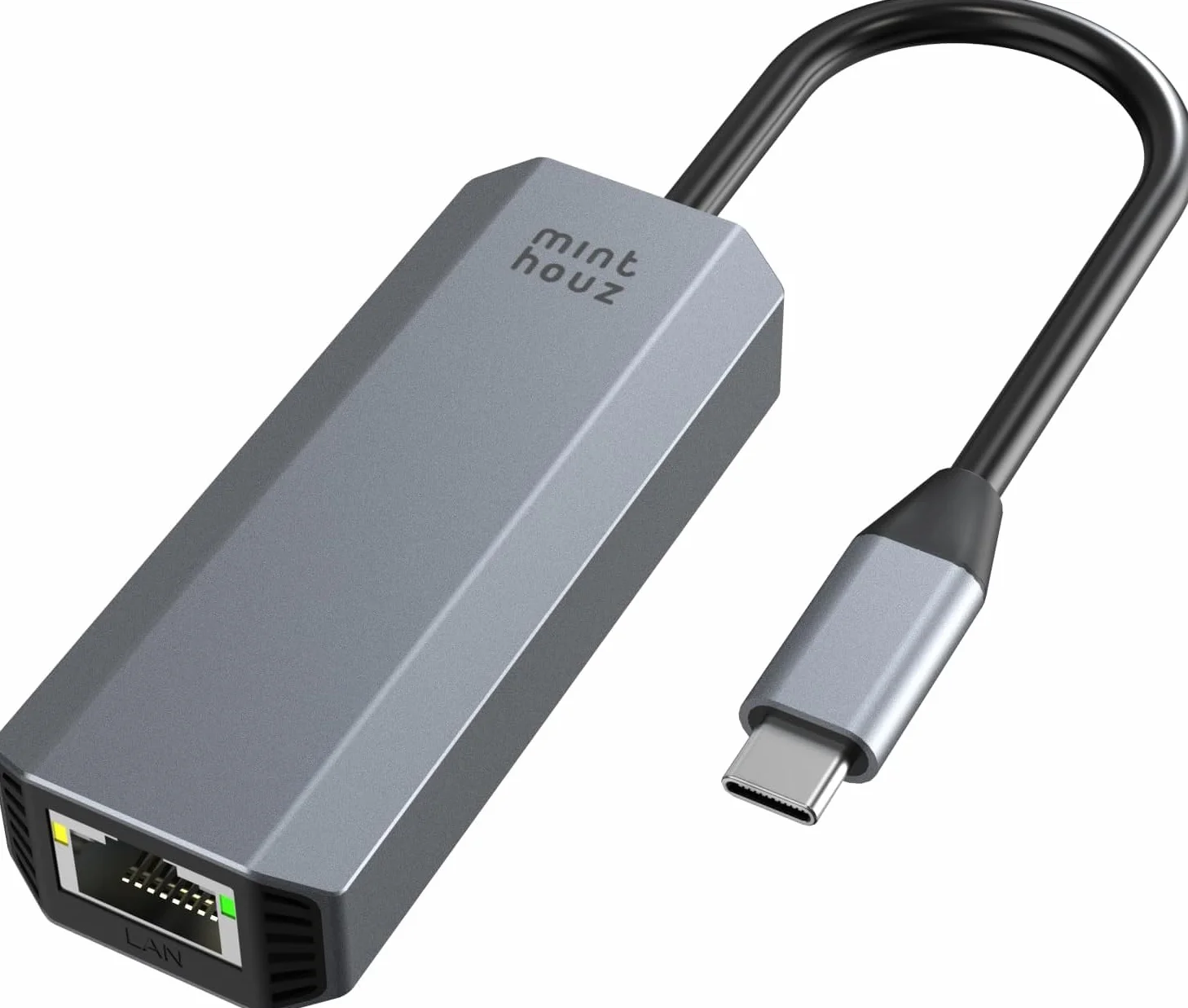 Minthouz Adattatore di rete da USB-C a Ethernet da 5 Gbps, adattatore di rete LAN da RJ45 a USB C 5 Gigabit, custodia in alluminio grigio, dongle di rete da Ethernet a USB, compatibile con laptop