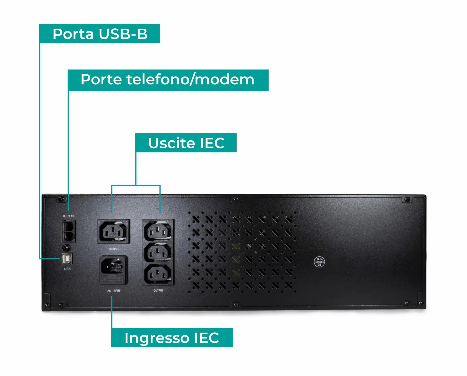 Gruppo di continuità per PC line interactive - (UPS-LIR60D) da rack in metallo 600VA/360W 1 batteria 12V/7Ah 4 uscite IEC, USB e RJ11
